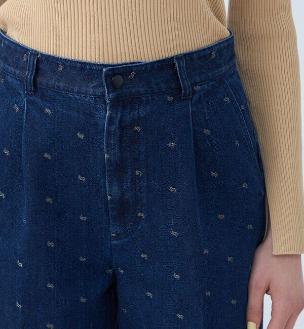 MACPHEE「デニムスパークジャカード タックストレートパンツ」|デニム|