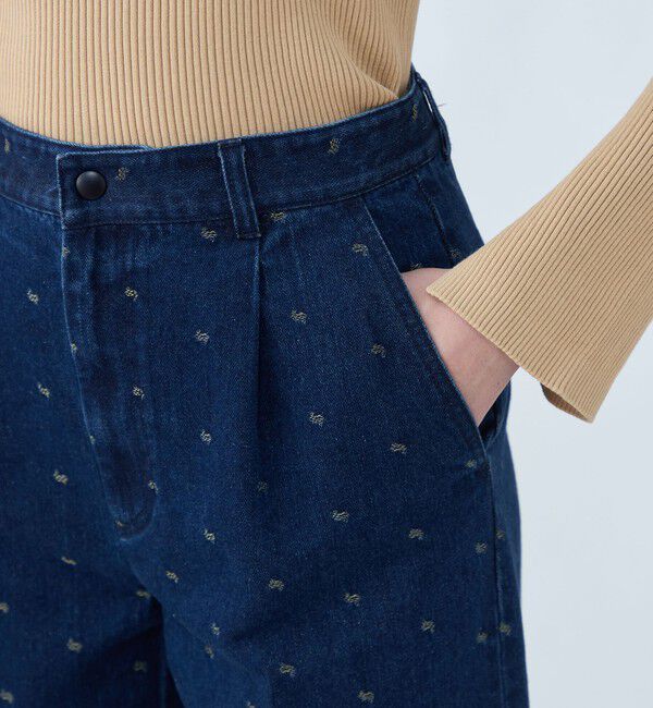 MACPHEE「デニムスパークジャカード タックストレートパンツ」|デニム|