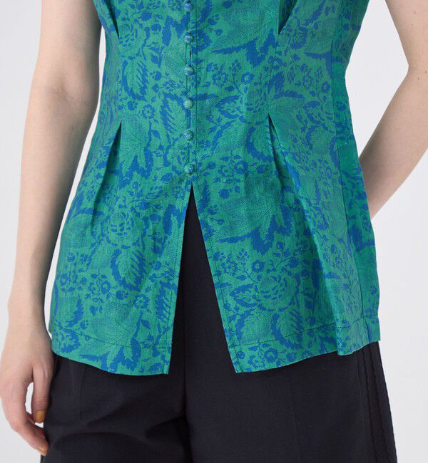 SOULEIADO「リネンプリント キーネックタックブラウス」|シャツ・ブラウス|