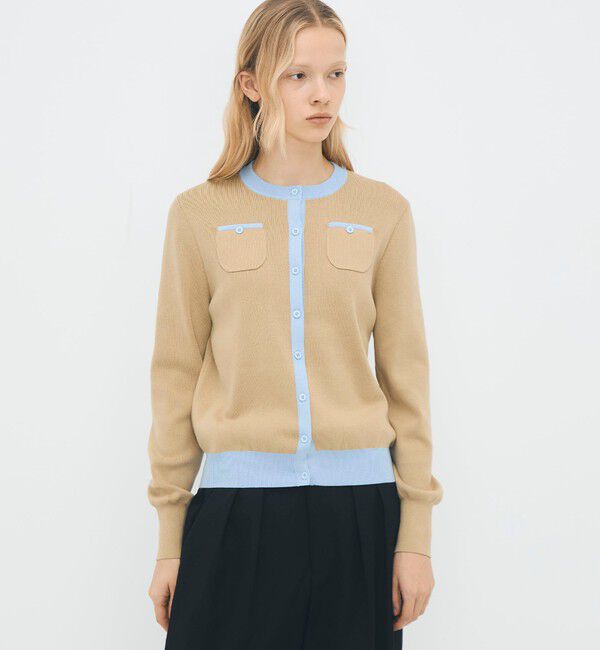 コットンカシミヤ バイカラークルーネックカーディガン（CABaN