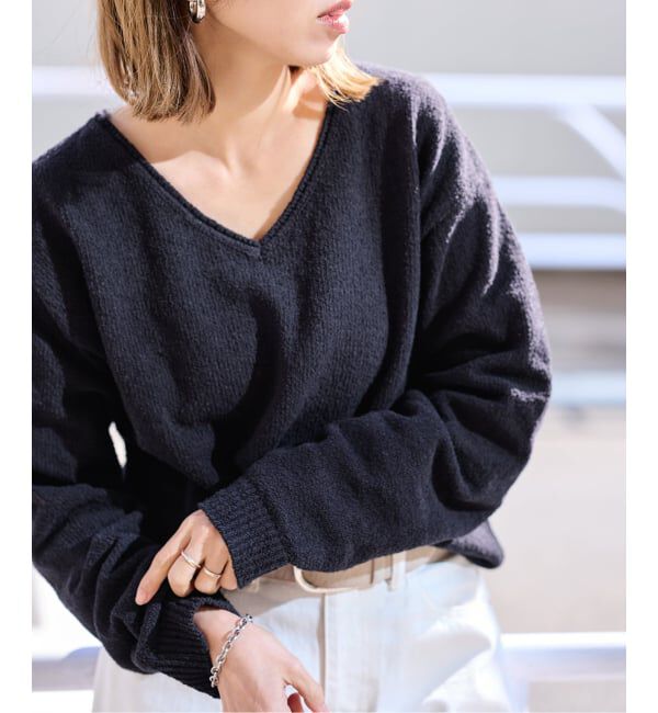 FRAMeWORK「カベイトVネックニット」|ニット・セーター|ブラック