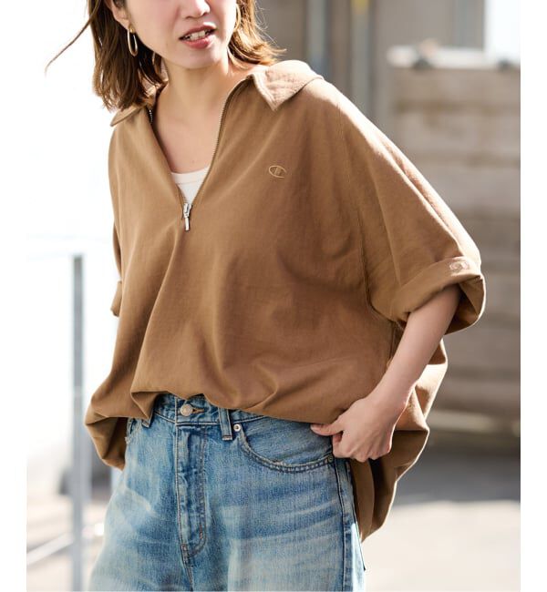 FRAMeWORK「≪予約≫CHAMPION/チャンピオン 別注JERSEY HALF ZIP TEE」|Tシャツ・カットソー|キャメル