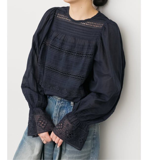 Spick and Span「《予約》ne Quittez pas / ヌキテパ 別注Pintuck & Lace Blouse*」|シャツ・ブラウス|ネイビー