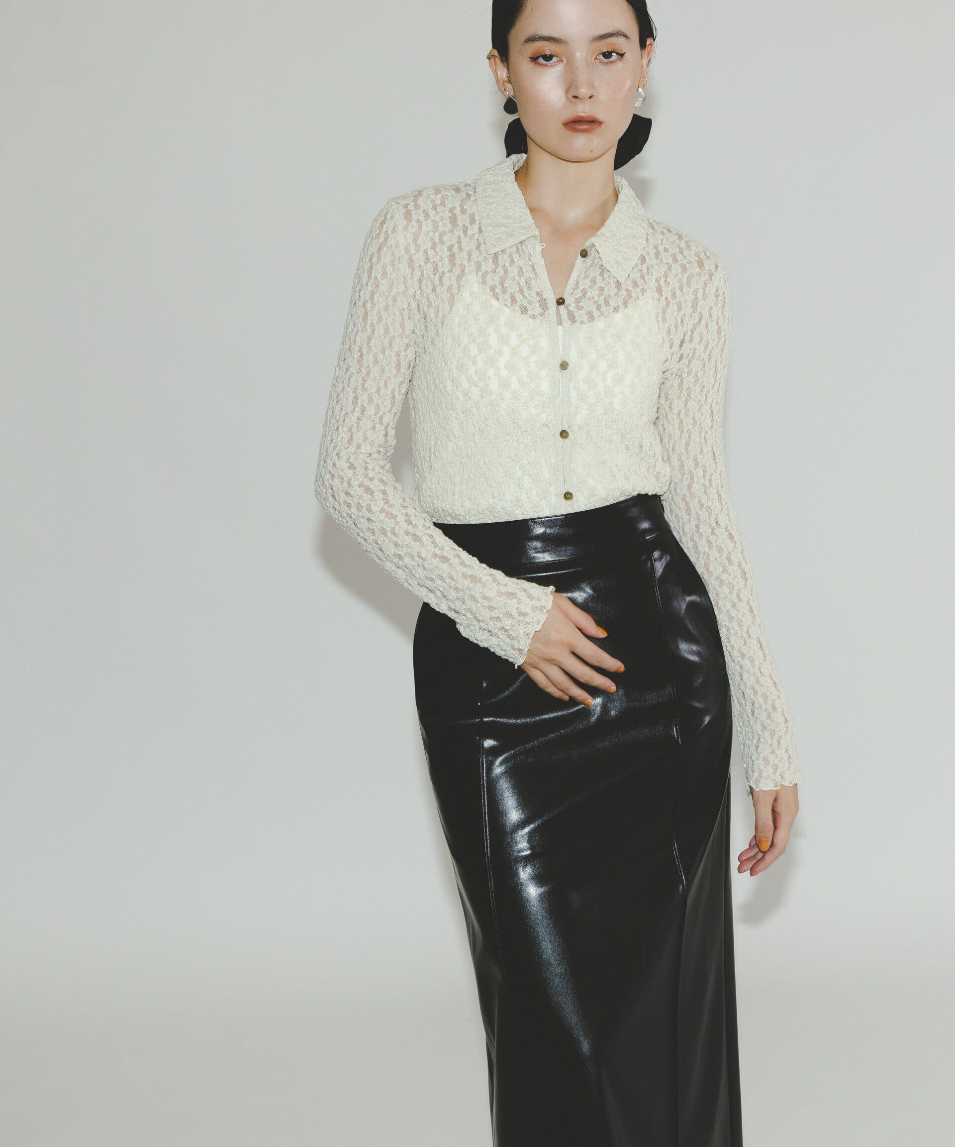 nano･universe「フェイクレザーピンタックスカート(セットアップ可)」|スカート|