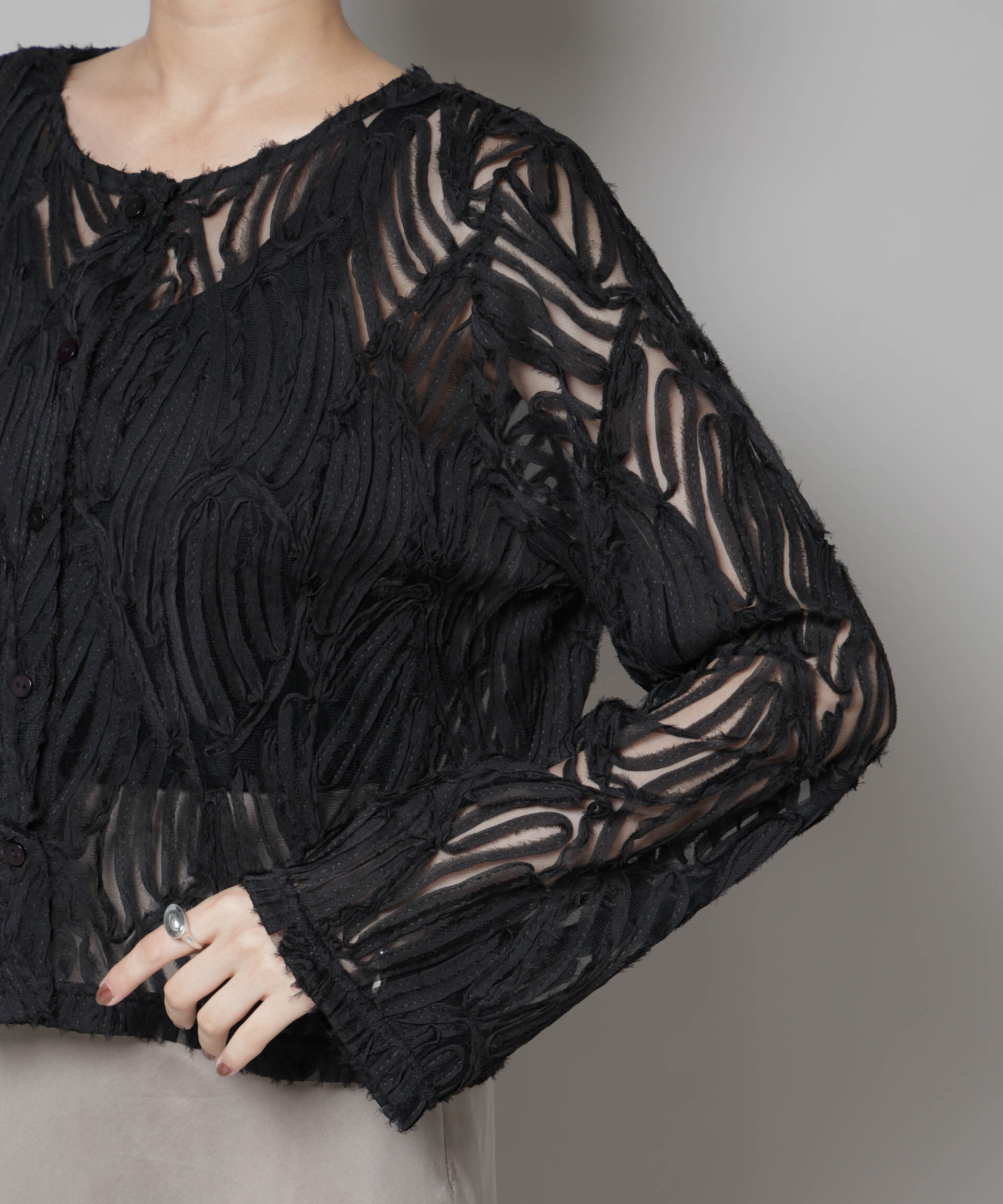 nano･universe「テープ刺繍チュール前後2wayカーディガン(セットアップ可)」|シャツ・ブラウス|