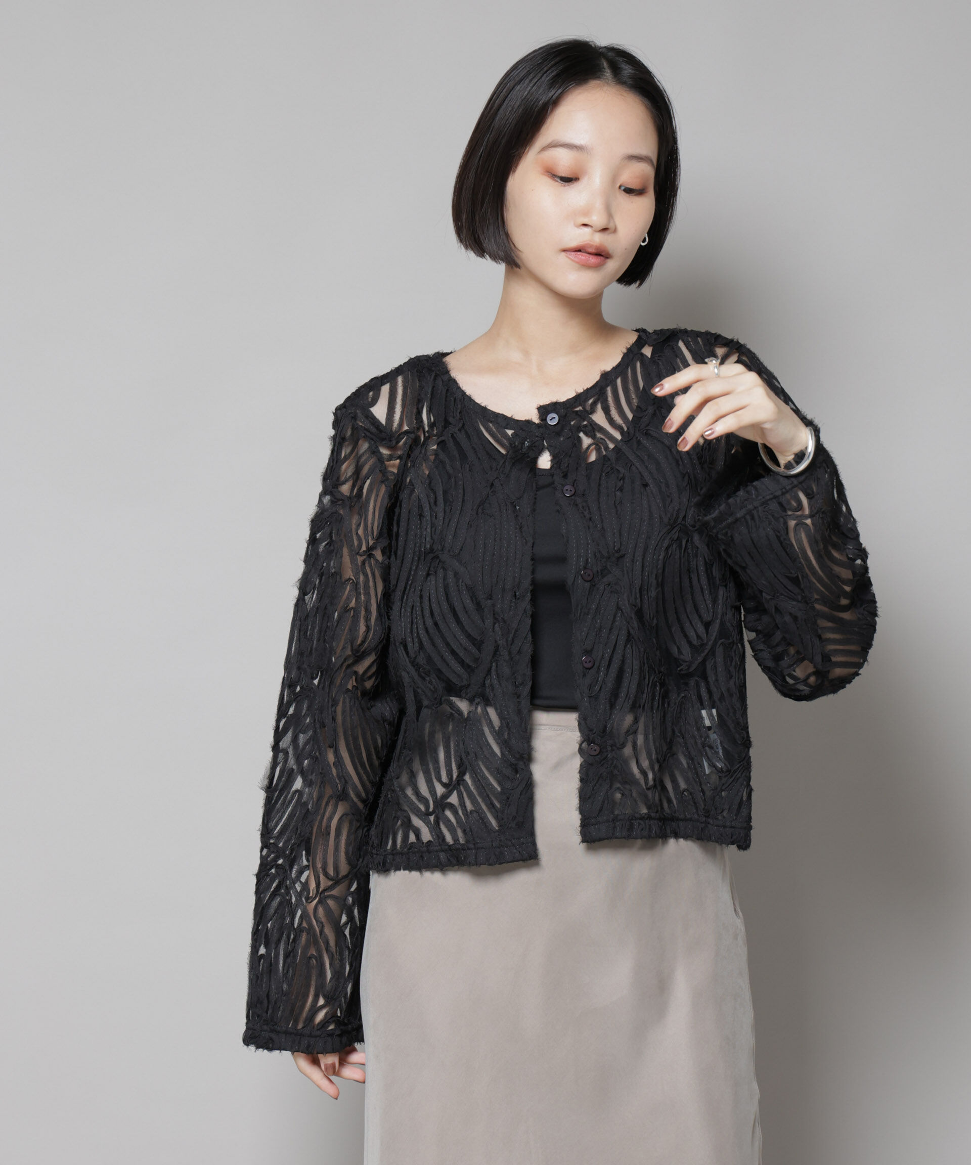 nano･universe「テープ刺繍チュール前後2wayカーディガン(セットアップ可)」|シャツ・ブラウス|