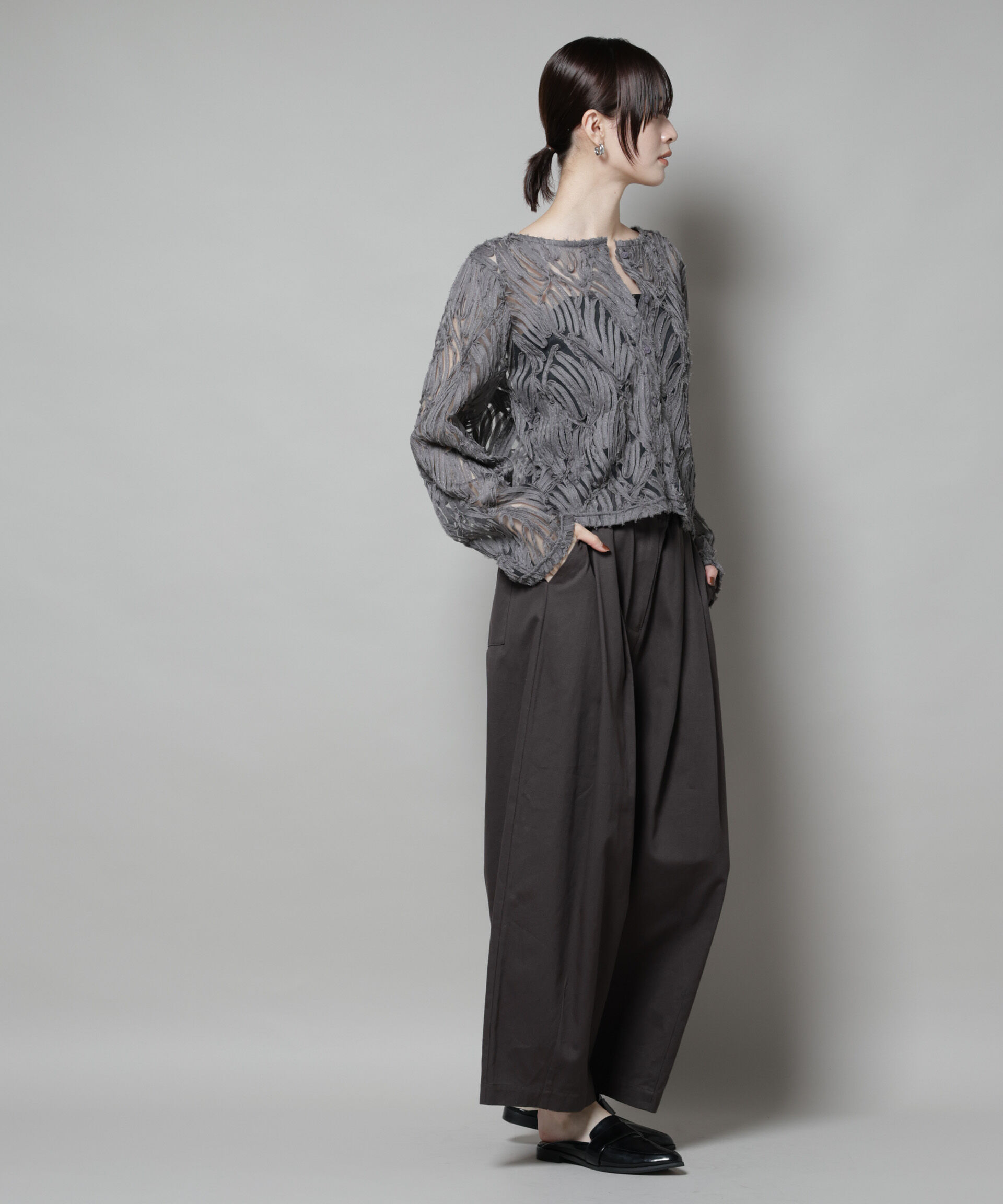 nano･universe「テープ刺繍チュール前後2wayカーディガン(セットアップ可)」|シャツ・ブラウス|