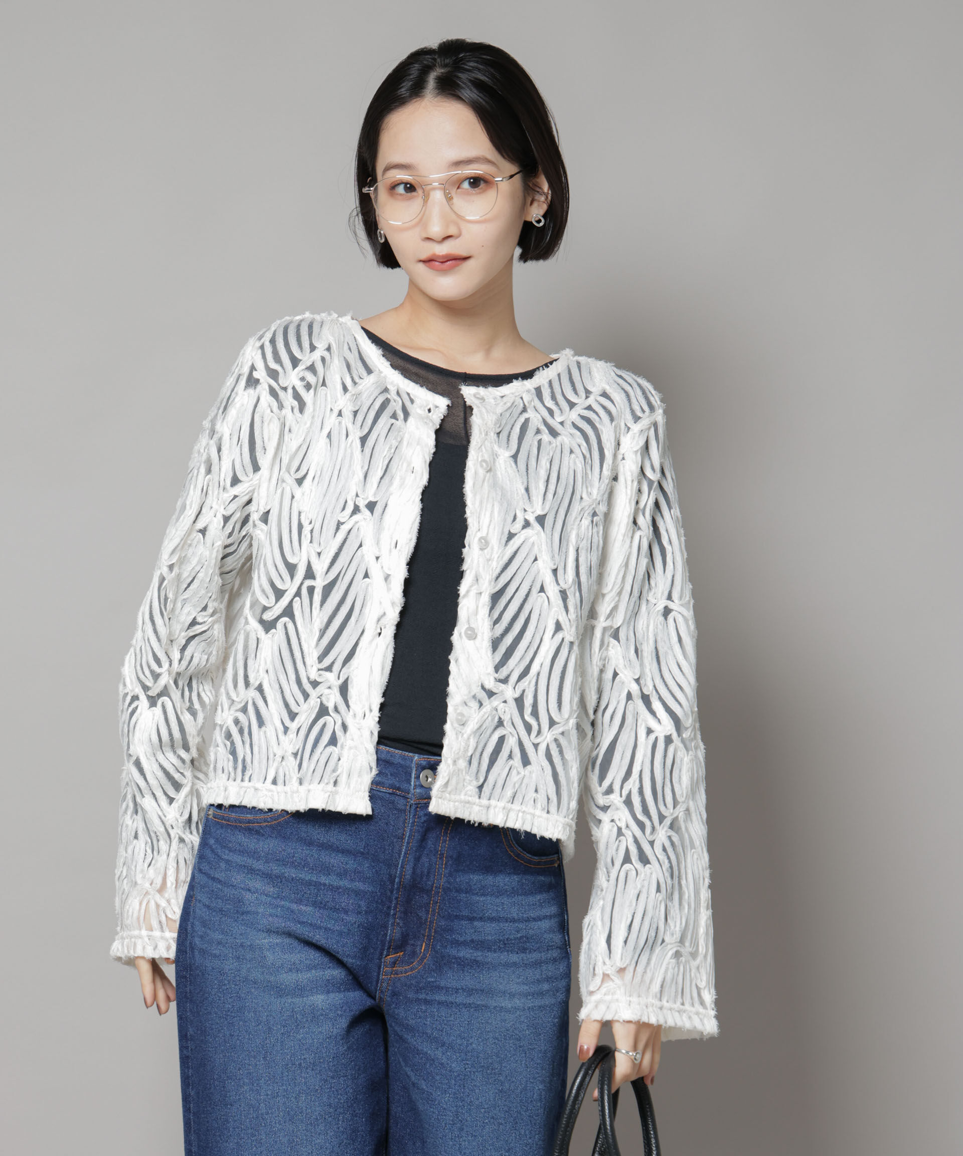 nano･universe「テープ刺繍チュール前後2wayカーディガン(セットアップ可)」|シャツ・ブラウス|