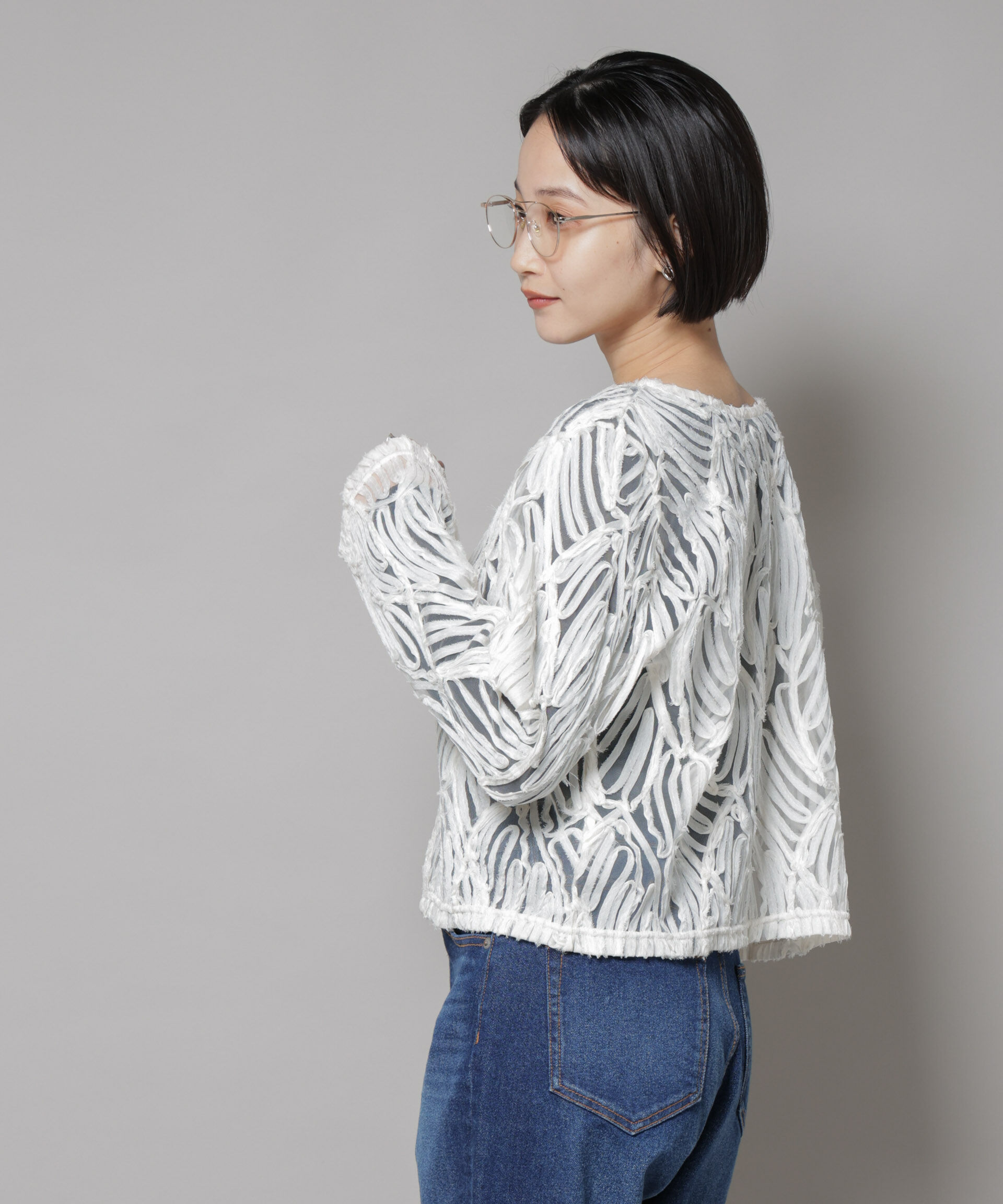 nano･universe「テープ刺繍チュール前後2wayカーディガン(セットアップ可)」|シャツ・ブラウス|