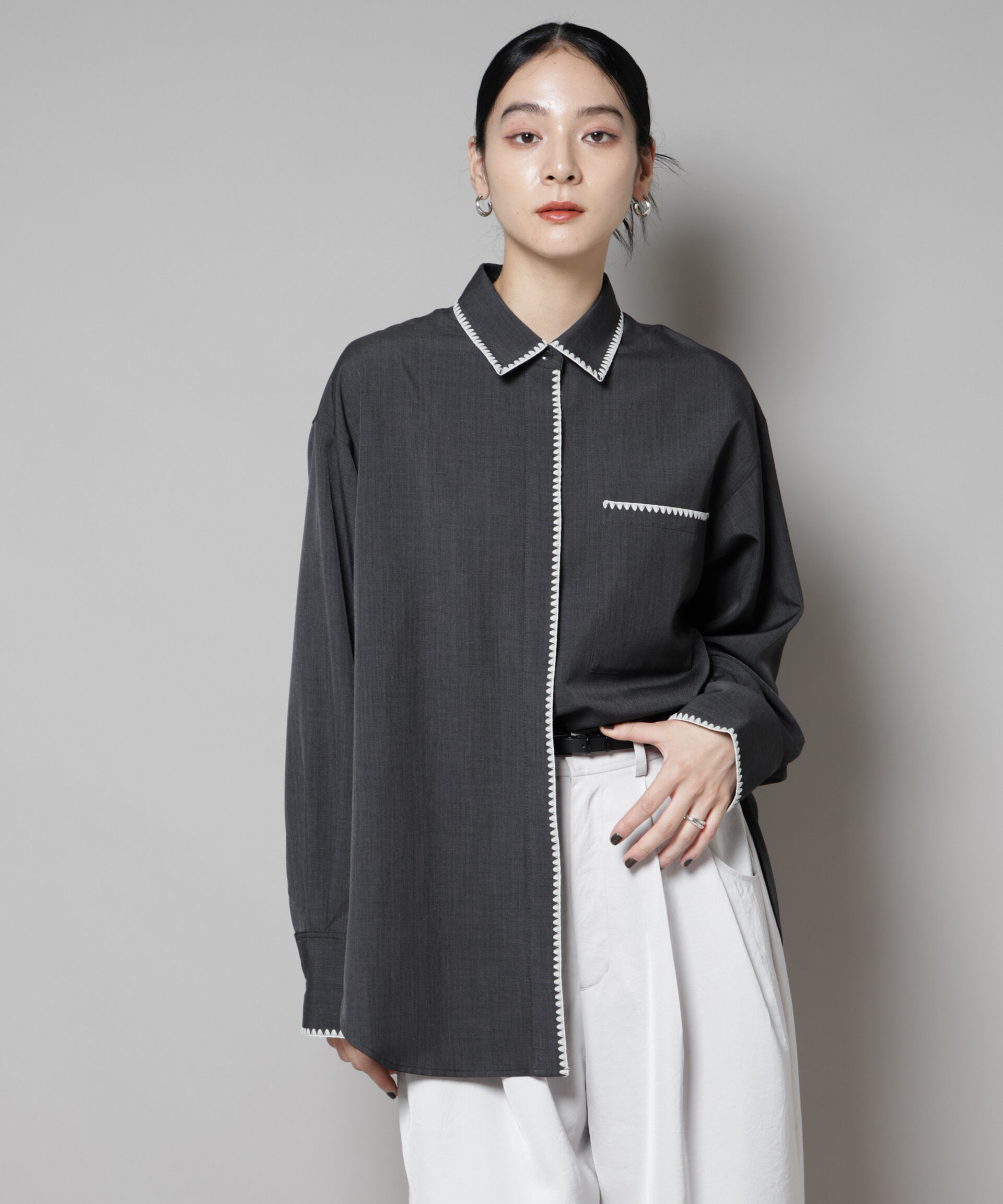nano･universe「トリミング刺繍ツイルシャツ」|シャツ・ブラウス|