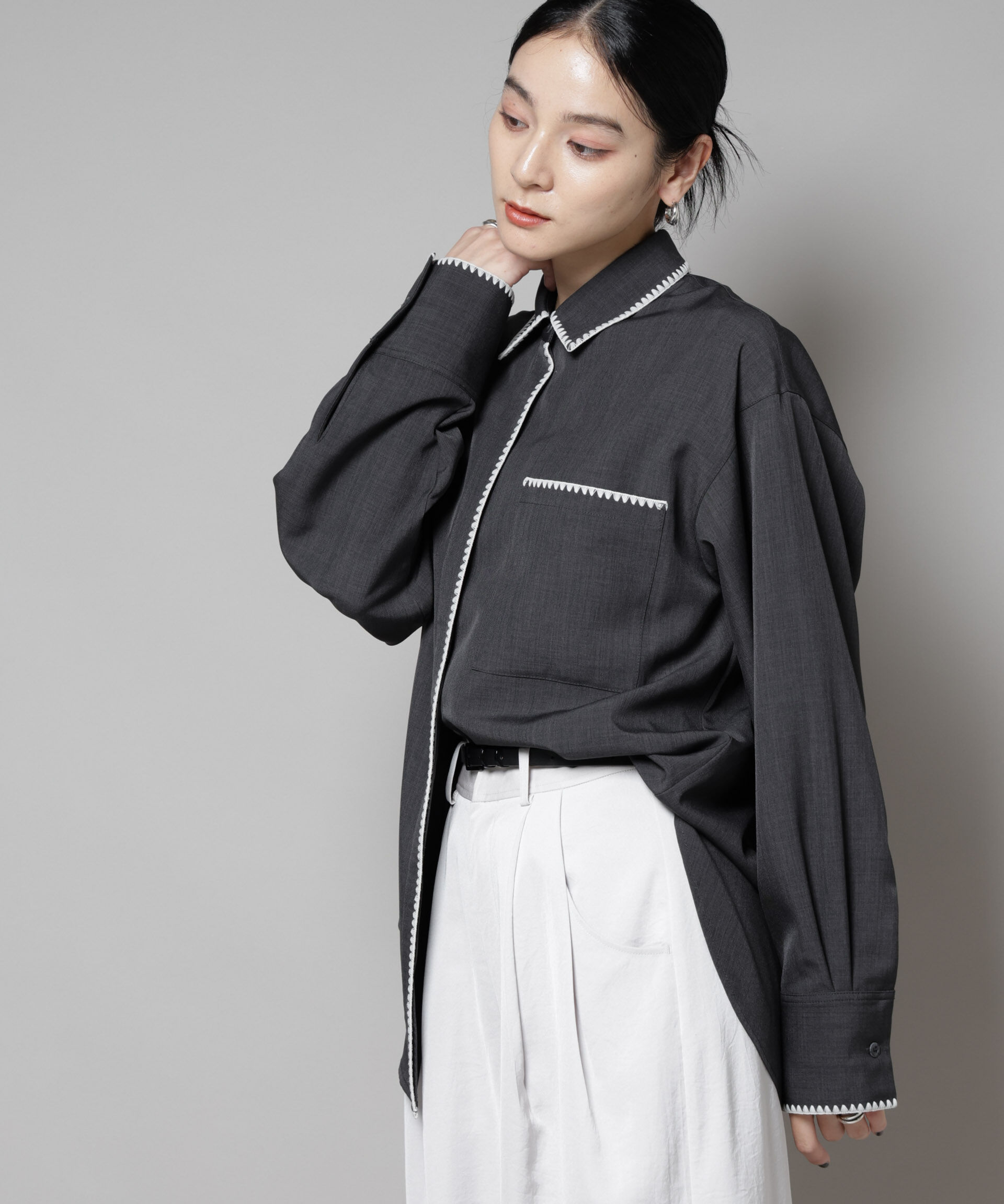 nano･universe「トリミング刺繍ツイルシャツ」|シャツ・ブラウス|