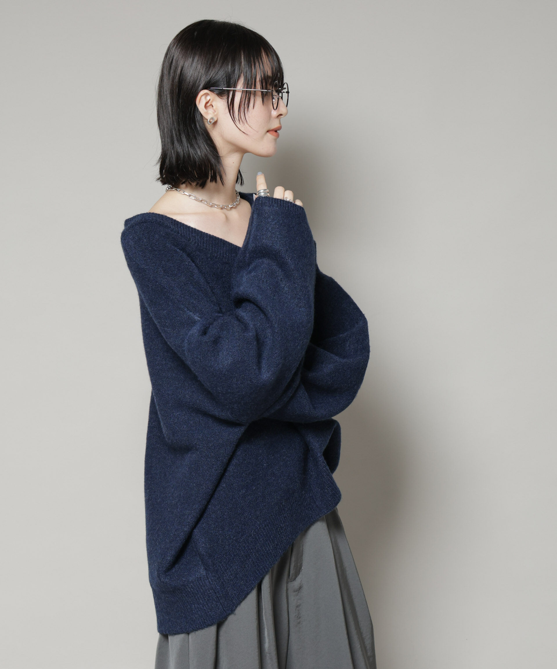 nano･universe「Vネックワイドシルエット圧縮ニット」|ニット・セーター|