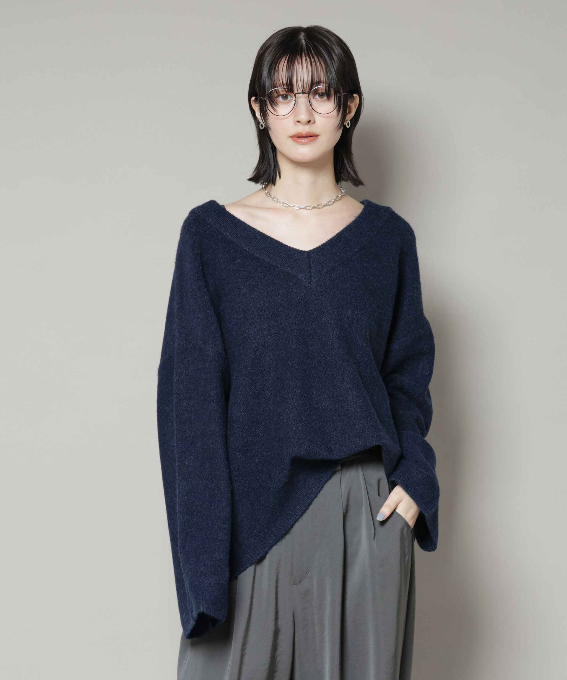nano･universe「Vネックワイドシルエット圧縮ニット」|ニット・セーター|
