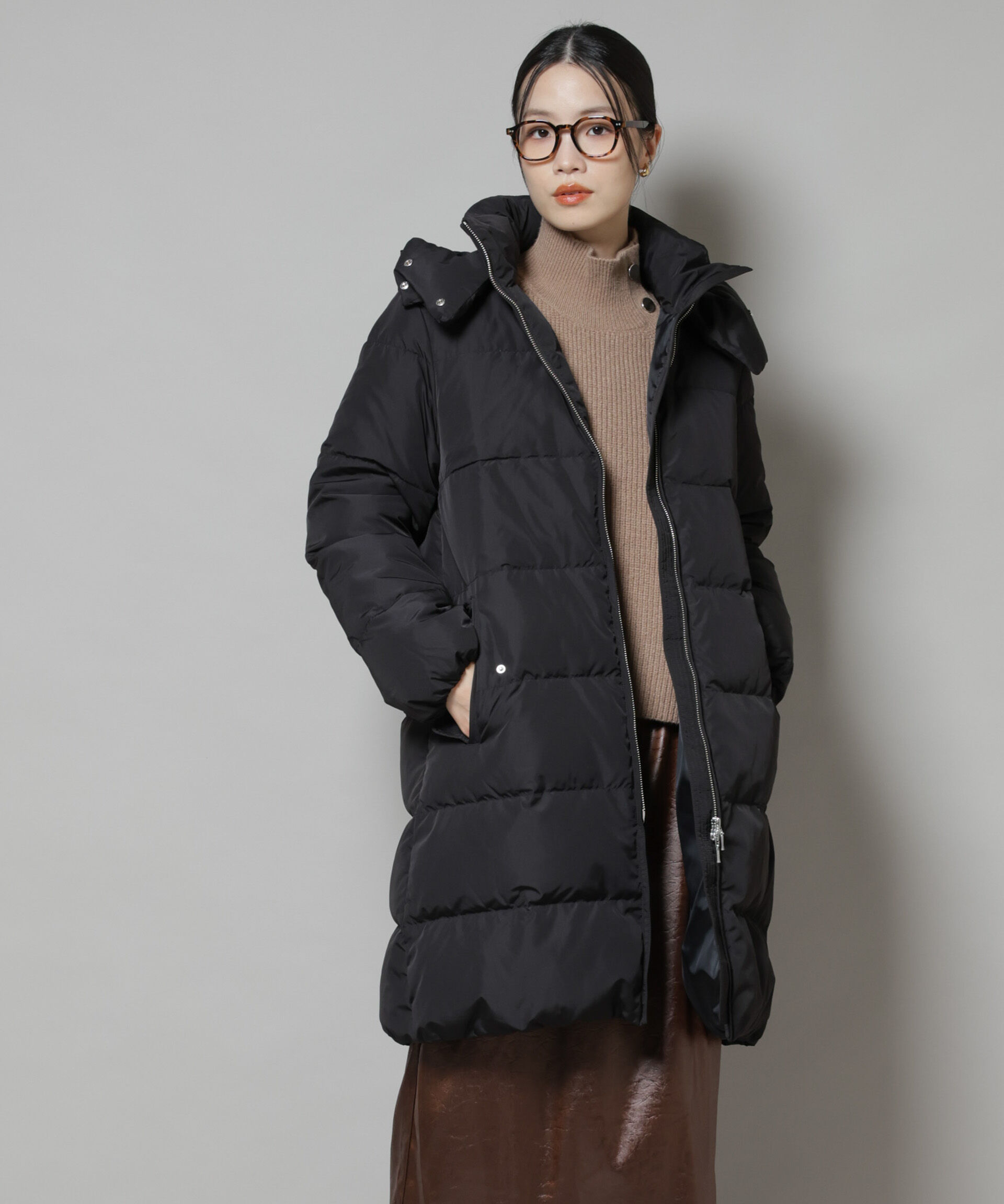 nano･universe「撥水加工 フードロングダウンコート」|ダウン|ブラック