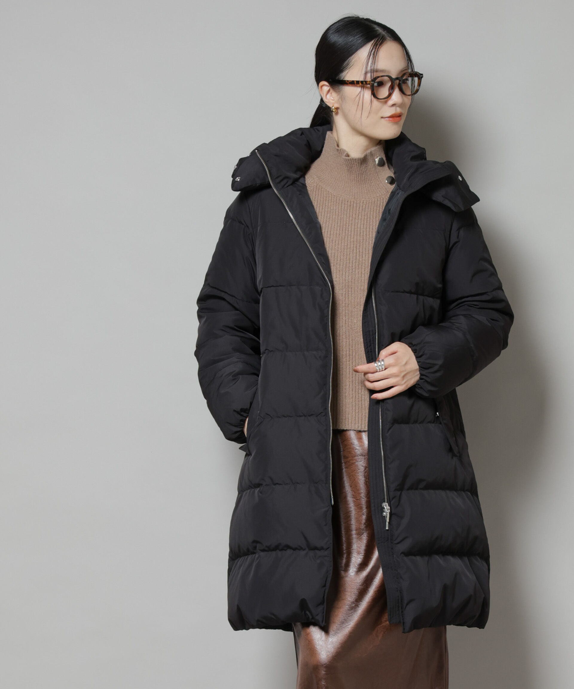 nano･universe「撥水加工 フードロングダウンコート」|ダウン|