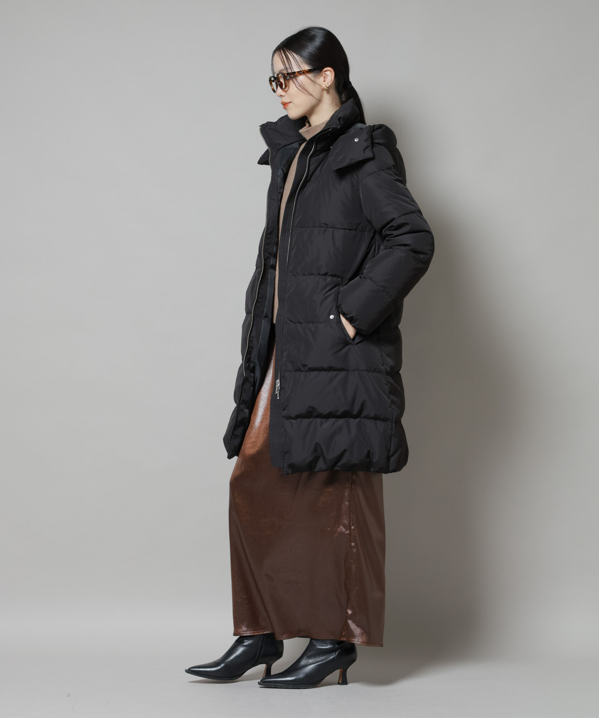 nano･universe「撥水加工 フードロングダウンコート」|ダウン|