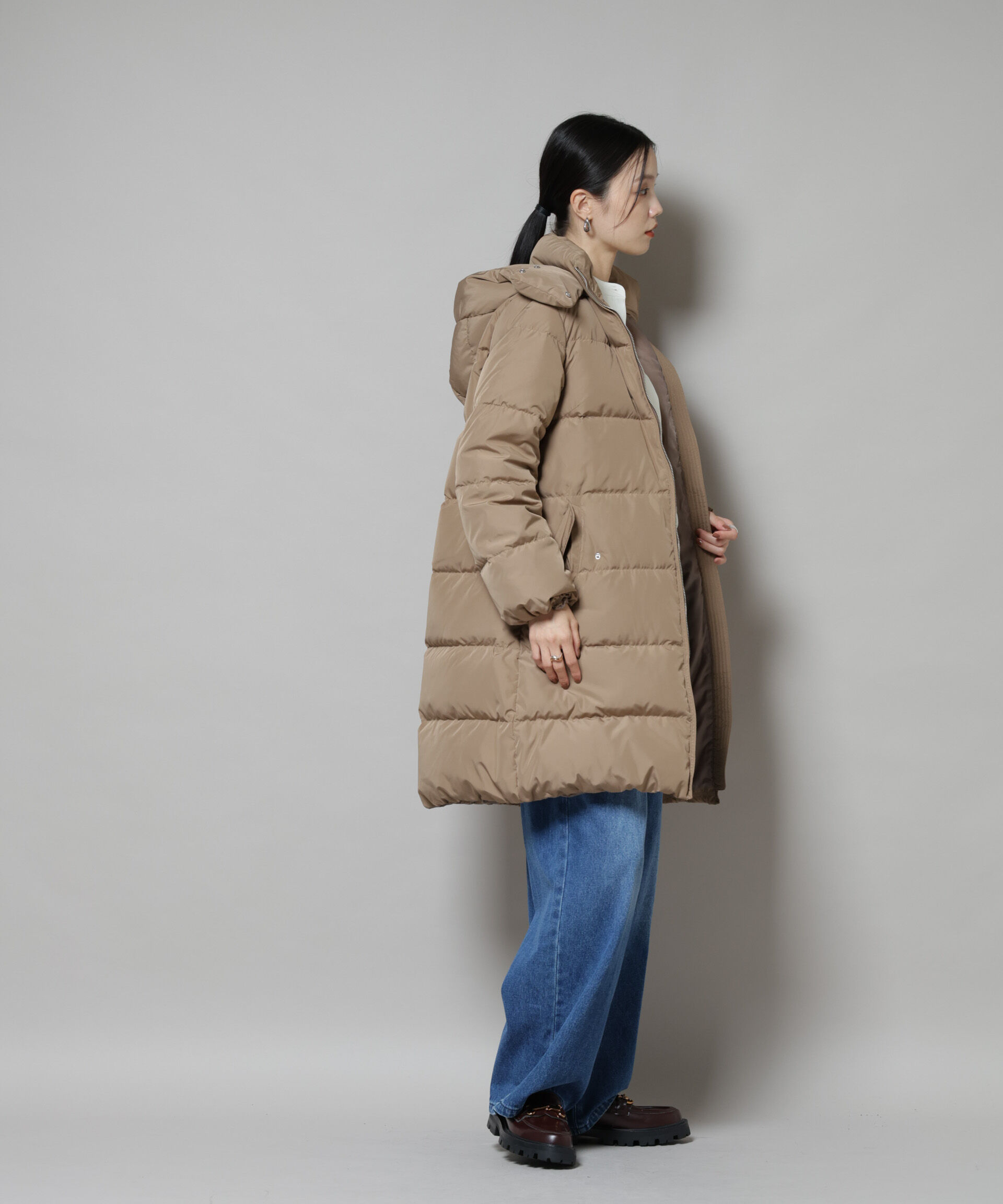 nano･universe「撥水加工 フードロングダウンコート」|ダウン|