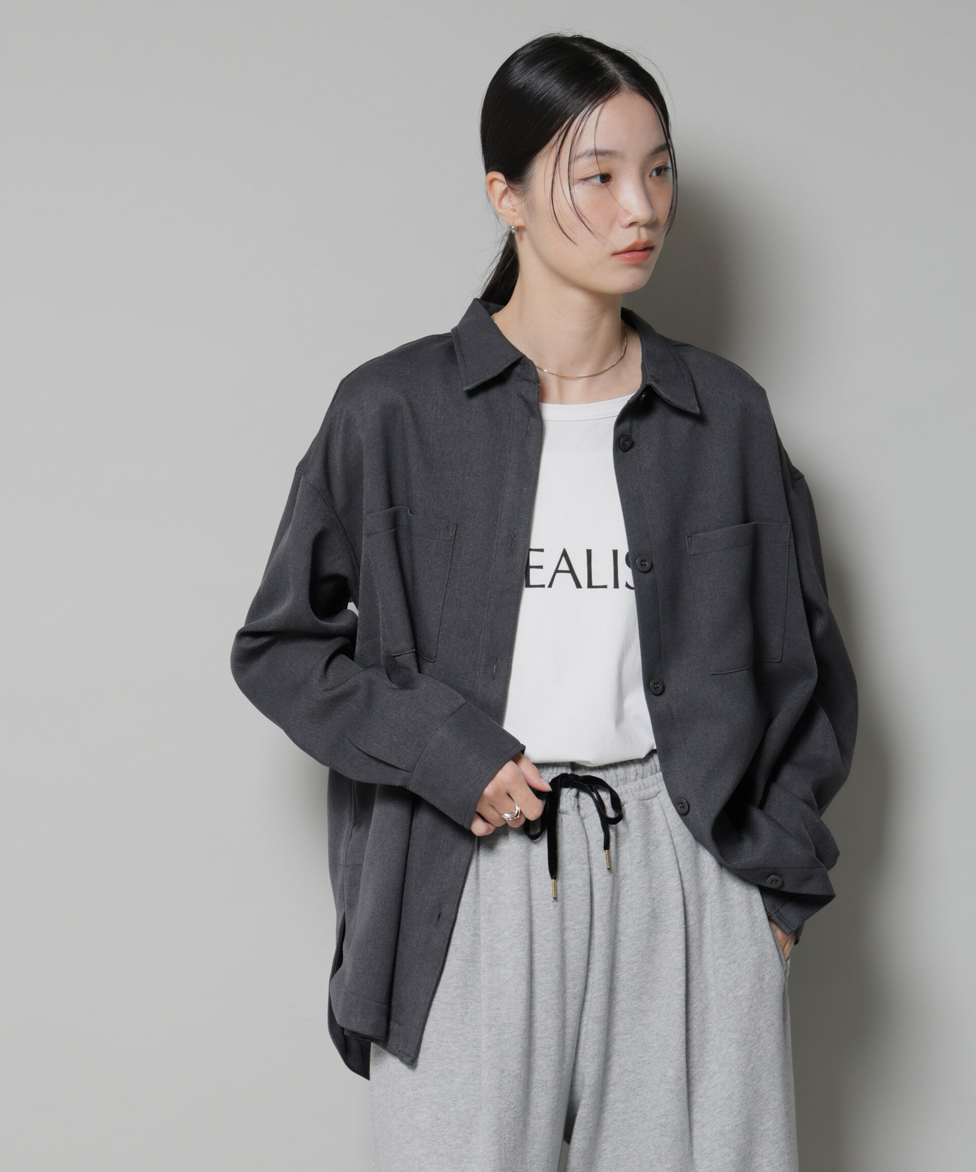 nano･universe「ウールライクポリエステルワイドシルエットシャツ(セットアップ可)」|シャツ・ブラウス|