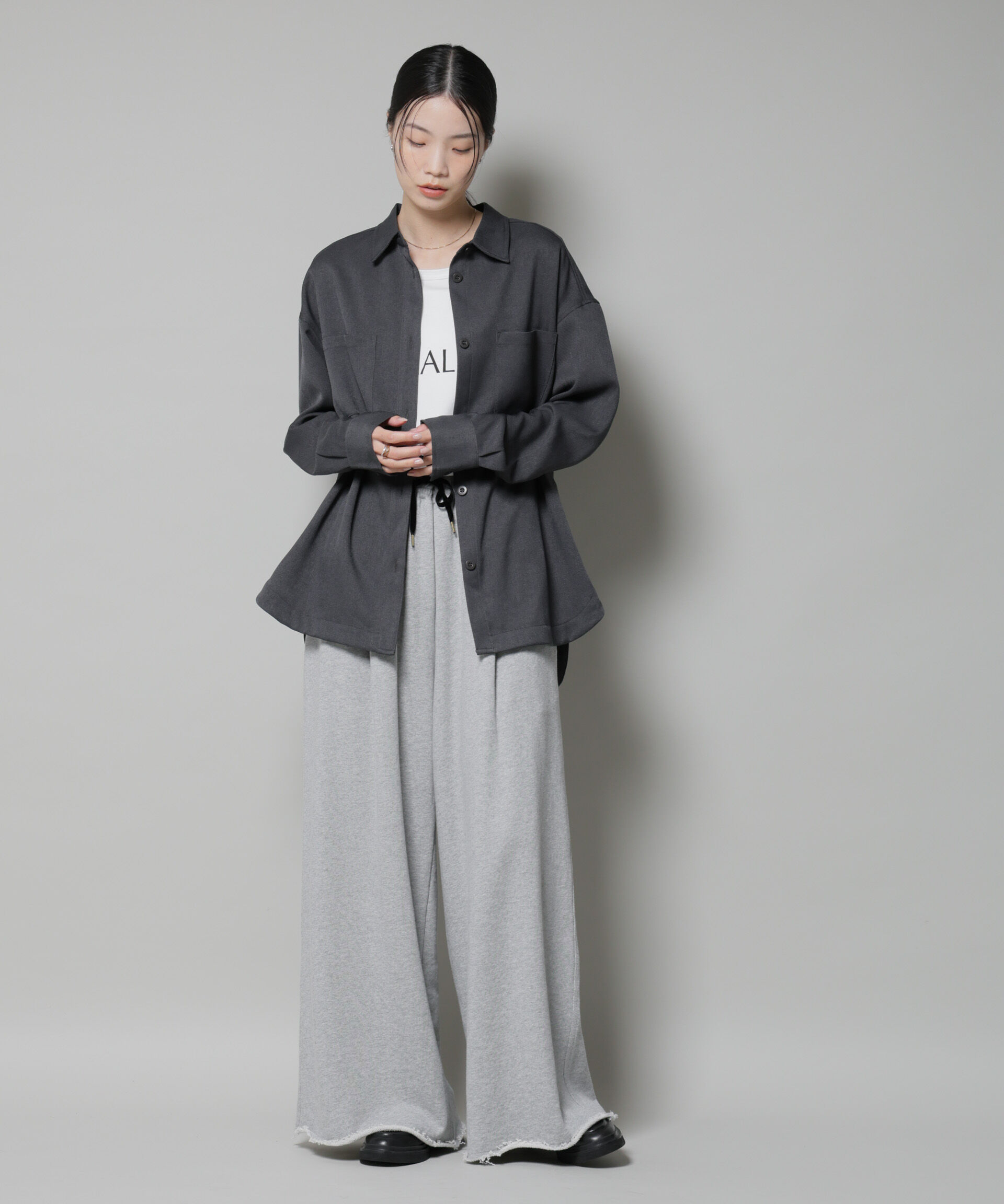 nano･universe「ウールライクポリエステルワイドシルエットシャツ(セットアップ可)」|シャツ・ブラウス|