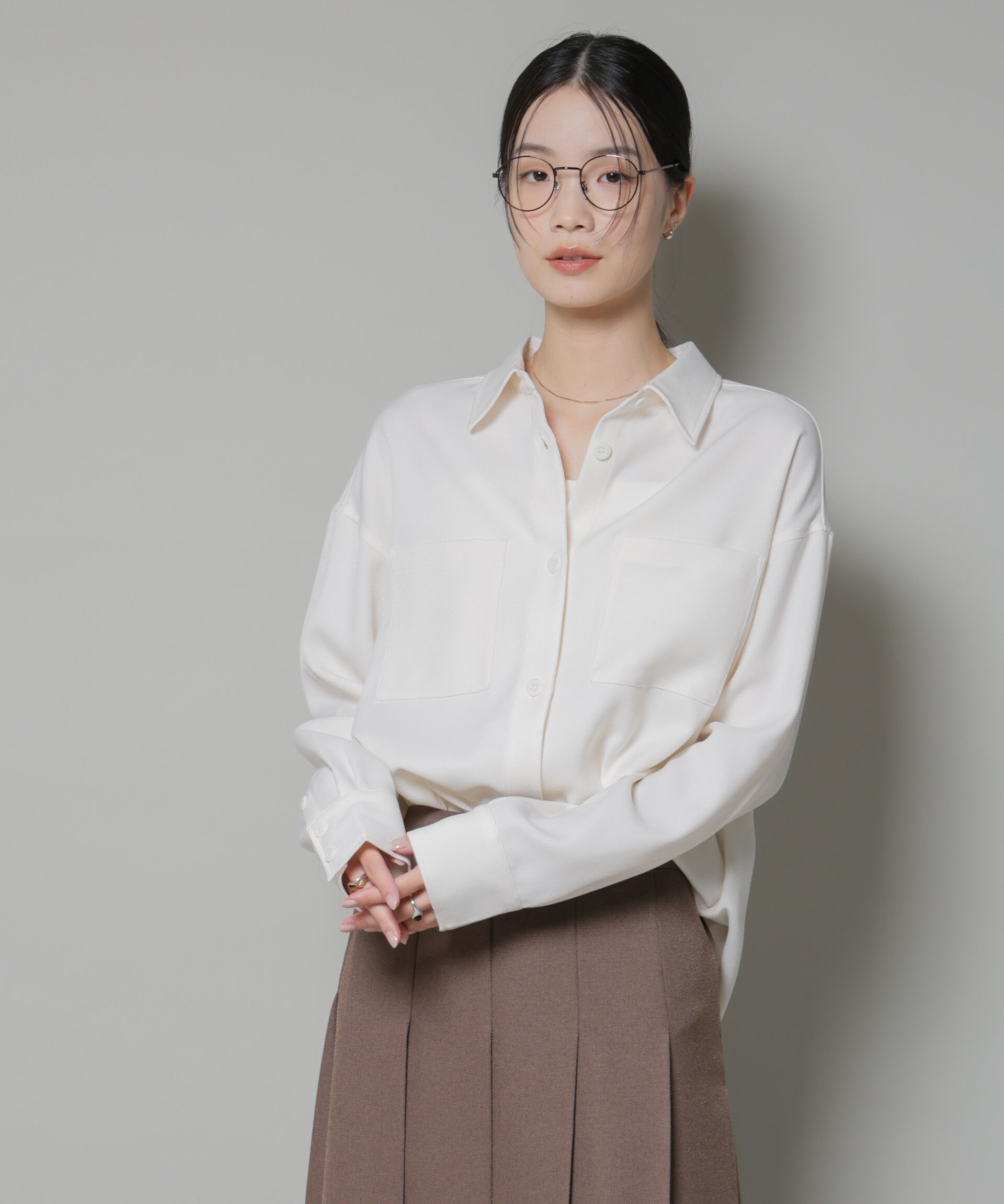 nano･universe「ウールライクポリエステルワイドシルエットシャツ(セットアップ可)」|シャツ・ブラウス|