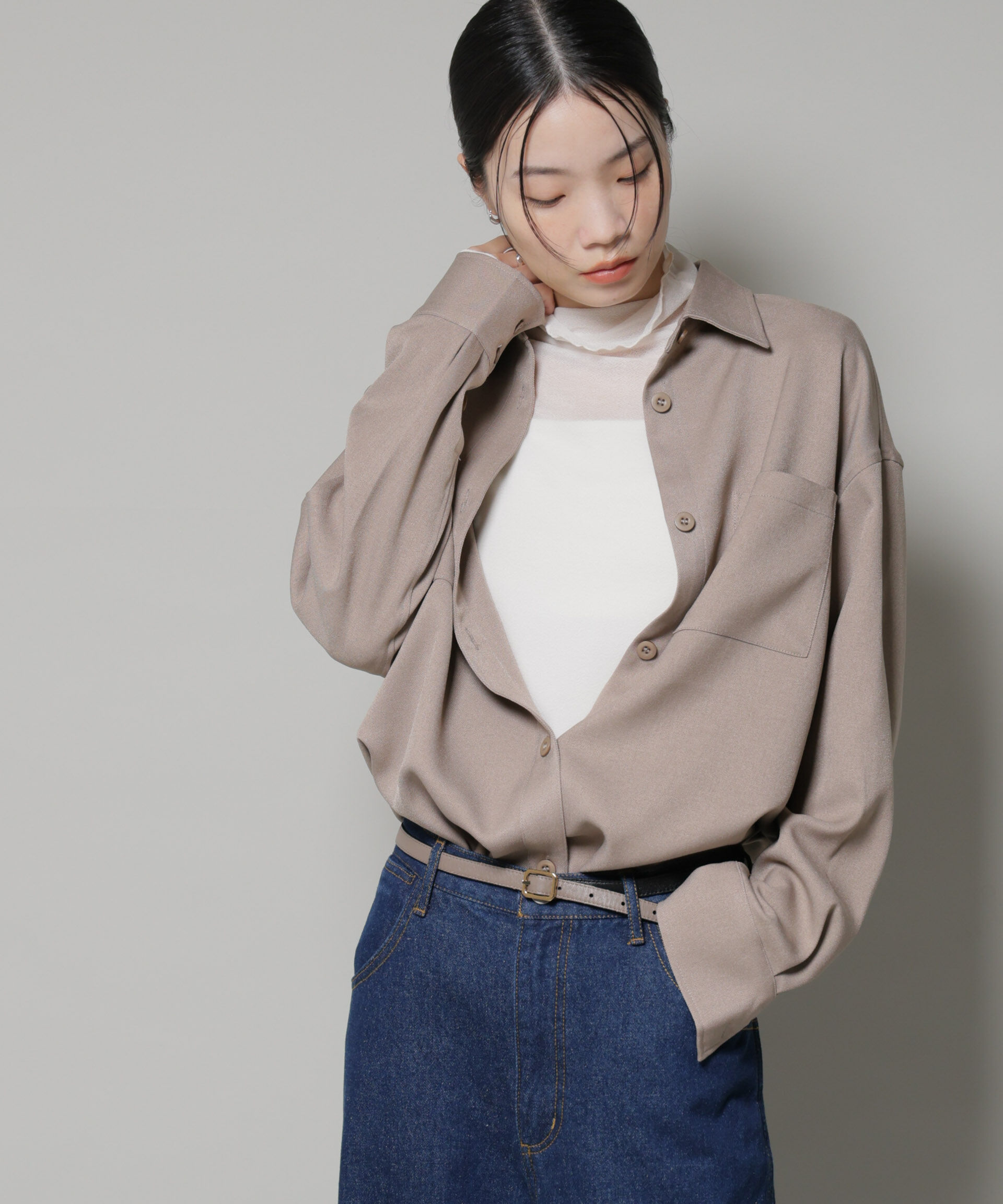 nano･universe「ウールライクポリエステルワイドシルエットシャツ(セットアップ可)」|シャツ・ブラウス|