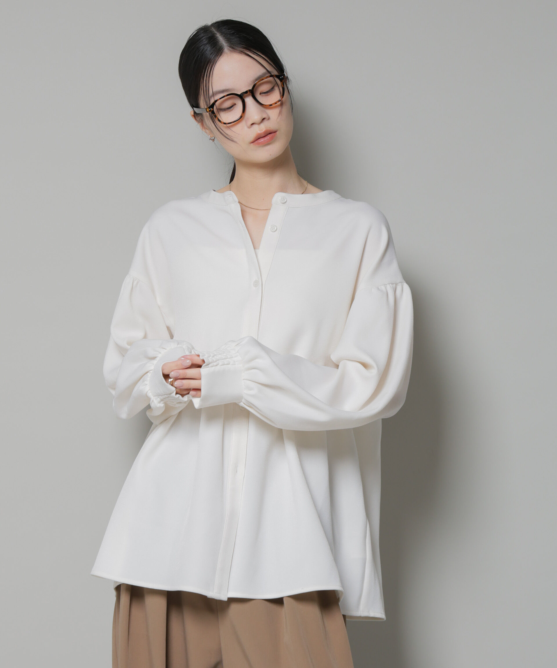 nano･universe「ｳｰﾙﾗｲｸﾎﾟﾘｴｽﾃﾙ前後2way切り替えﾍﾟﾌﾟﾗﾑﾌﾞﾗｳｽ(ｾ  」|シャツ・ブラウス|