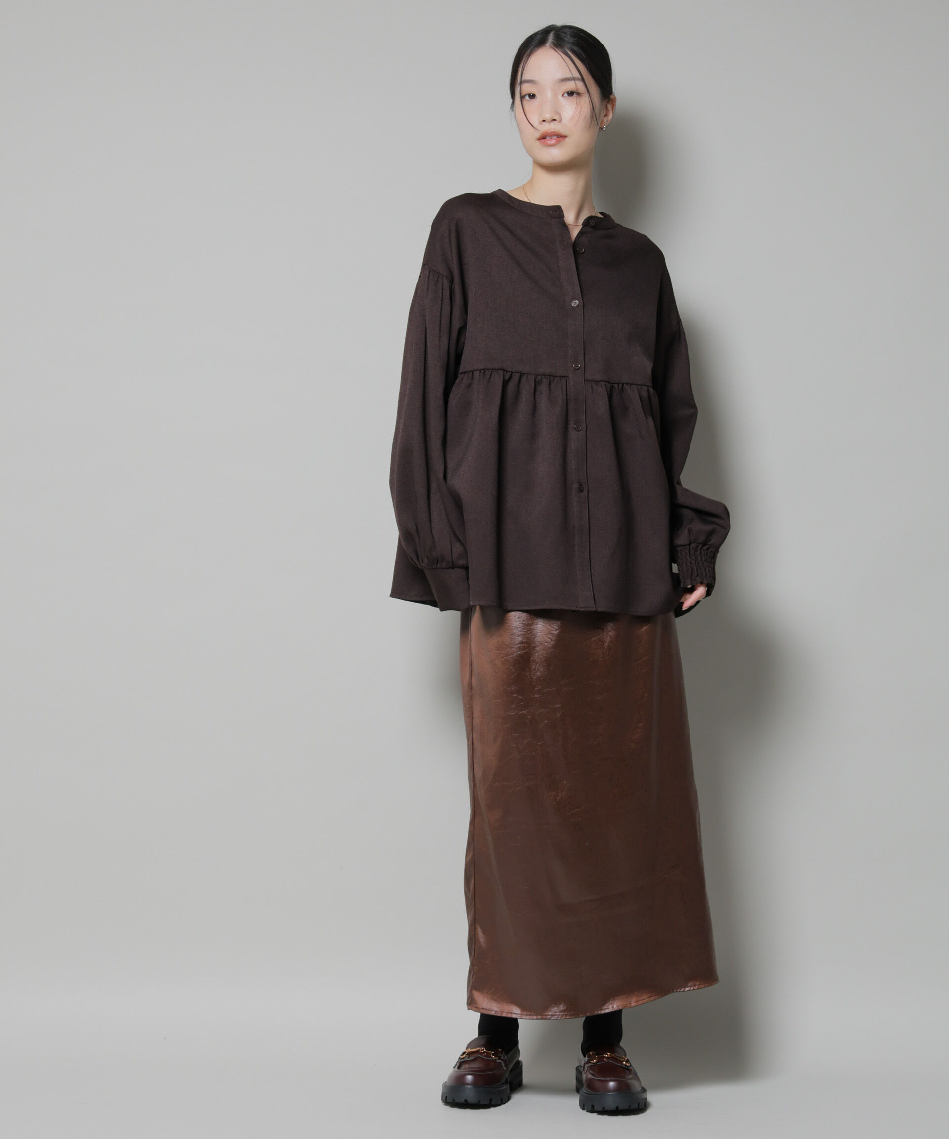 nano･universe「ｳｰﾙﾗｲｸﾎﾟﾘｴｽﾃﾙ前後2way切り替えﾍﾟﾌﾟﾗﾑﾌﾞﾗｳｽ(ｾ  」|シャツ・ブラウス|