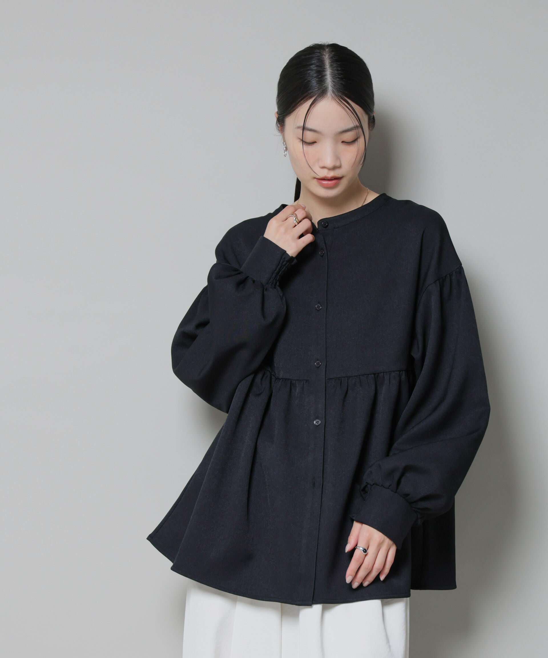 nano･universe「ｳｰﾙﾗｲｸﾎﾟﾘｴｽﾃﾙ前後2way切り替えﾍﾟﾌﾟﾗﾑﾌﾞﾗｳｽ(ｾ  」|シャツ・ブラウス|D.ネイビー1