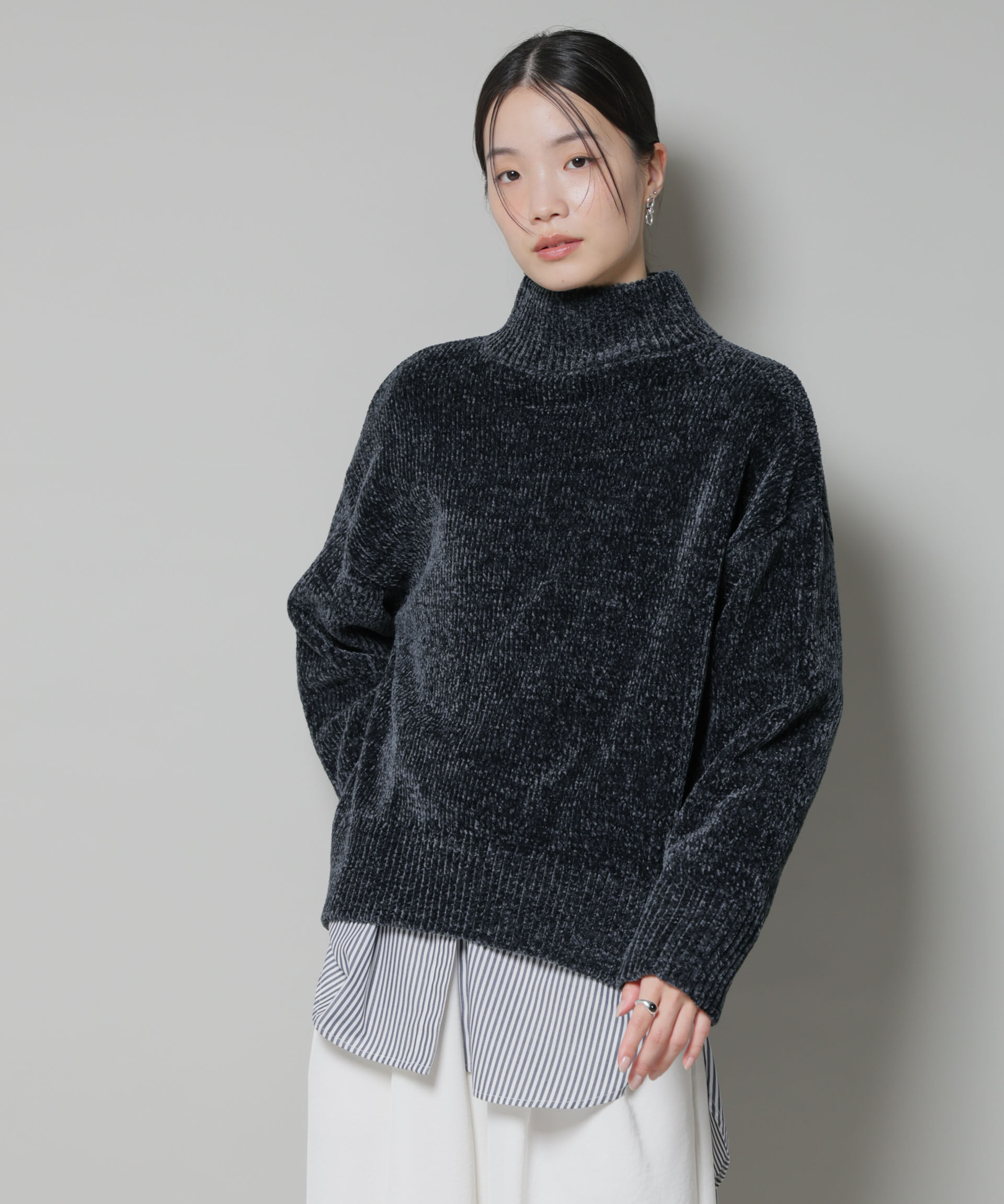 nano･universe「ベロアモールハイネックワイドニット」|ニット・セーター|