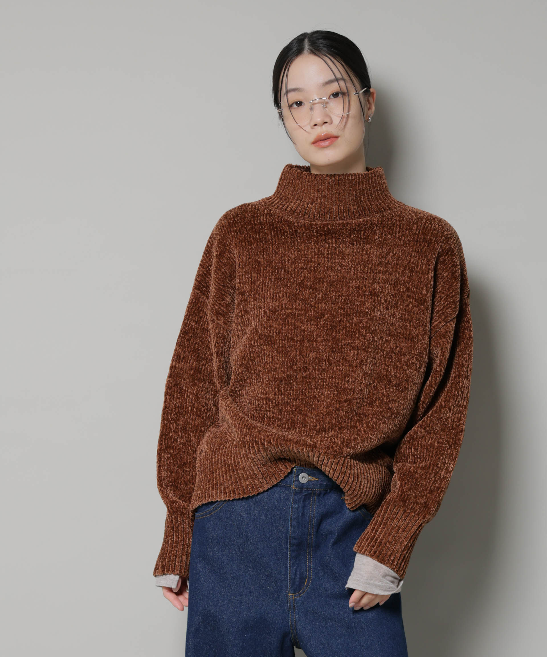 nano･universe「ベロアモールハイネックワイドニット」|ニット・セーター|