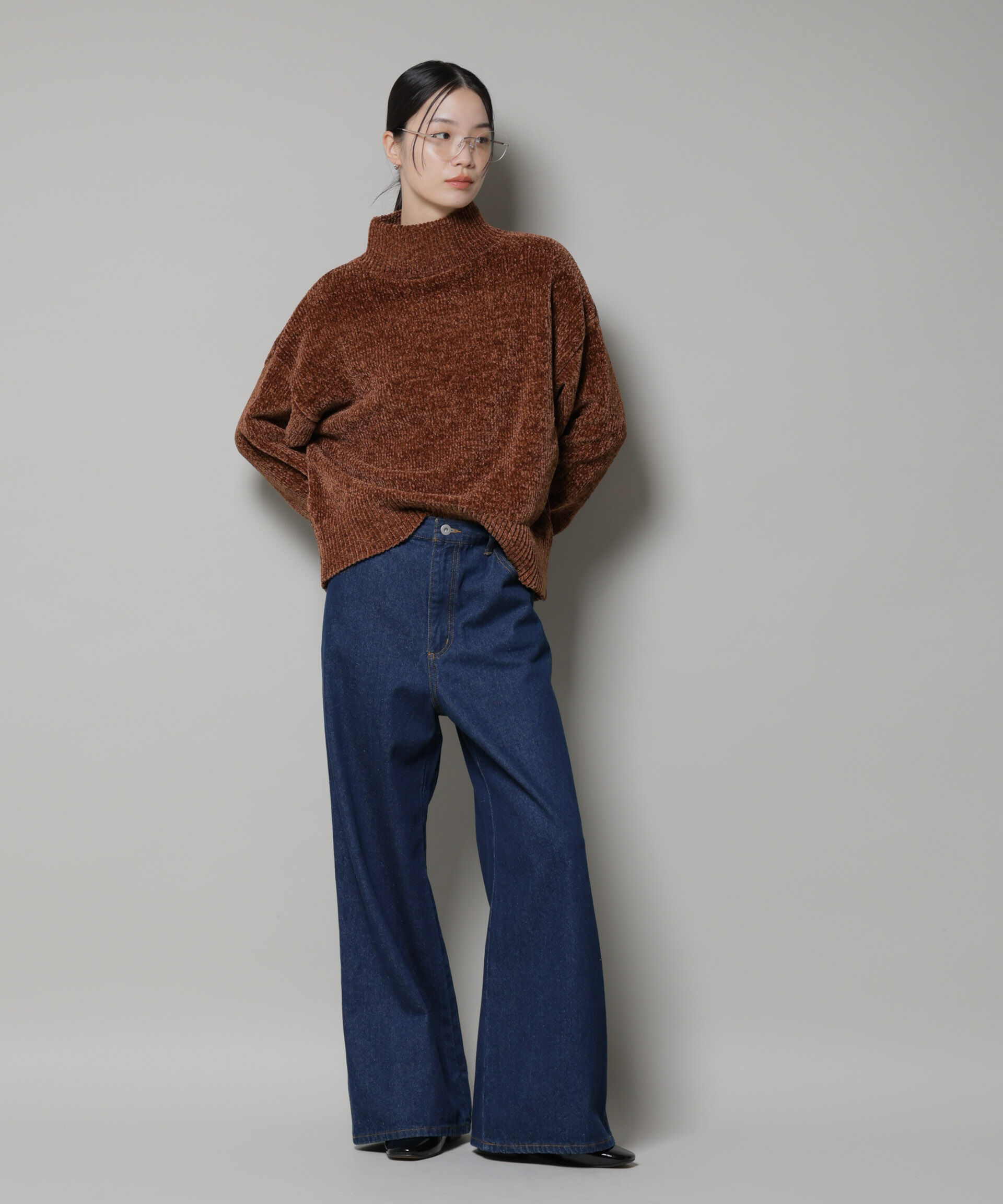 nano･universe「ベロアモールハイネックワイドニット」|ニット・セーター|