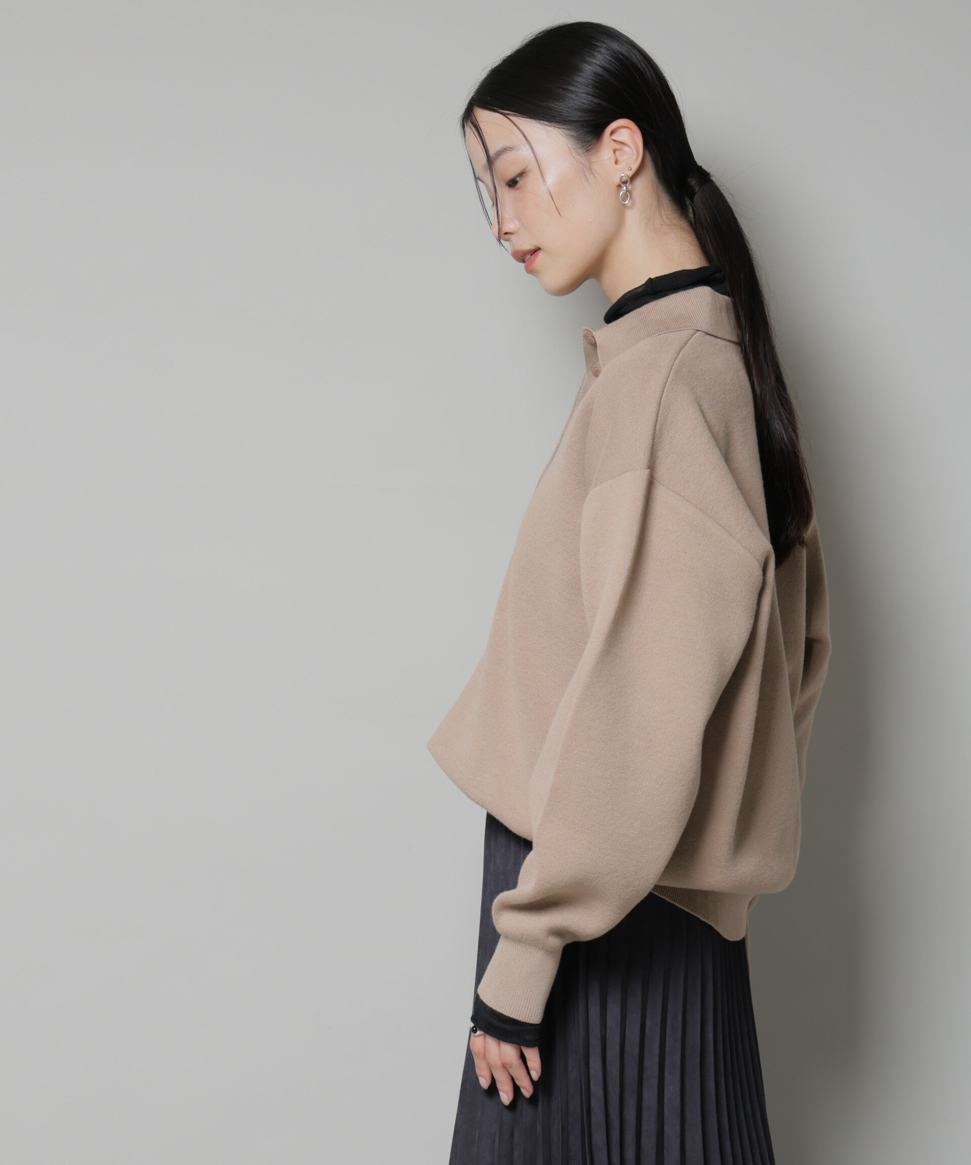 nano･universe「スウェットライク衿付きボタンニット」|ニット・セーター|