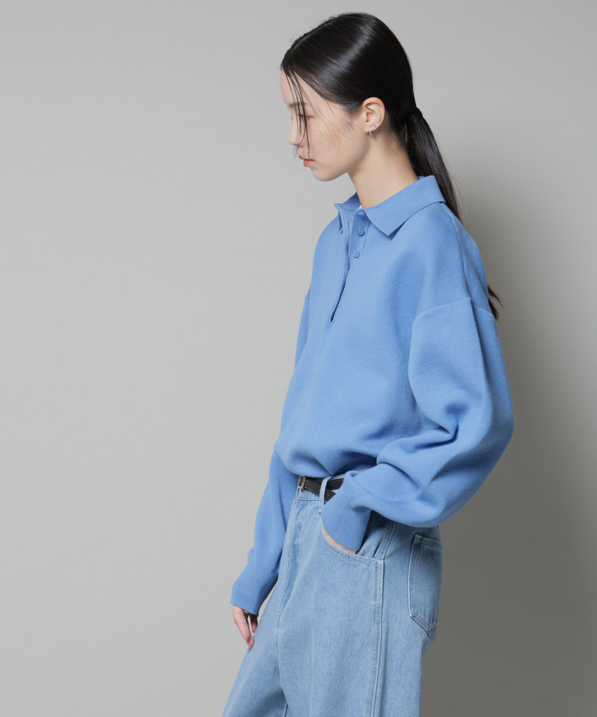 nano･universe「スウェットライク衿付きボタンニット」|ニット・セーター|