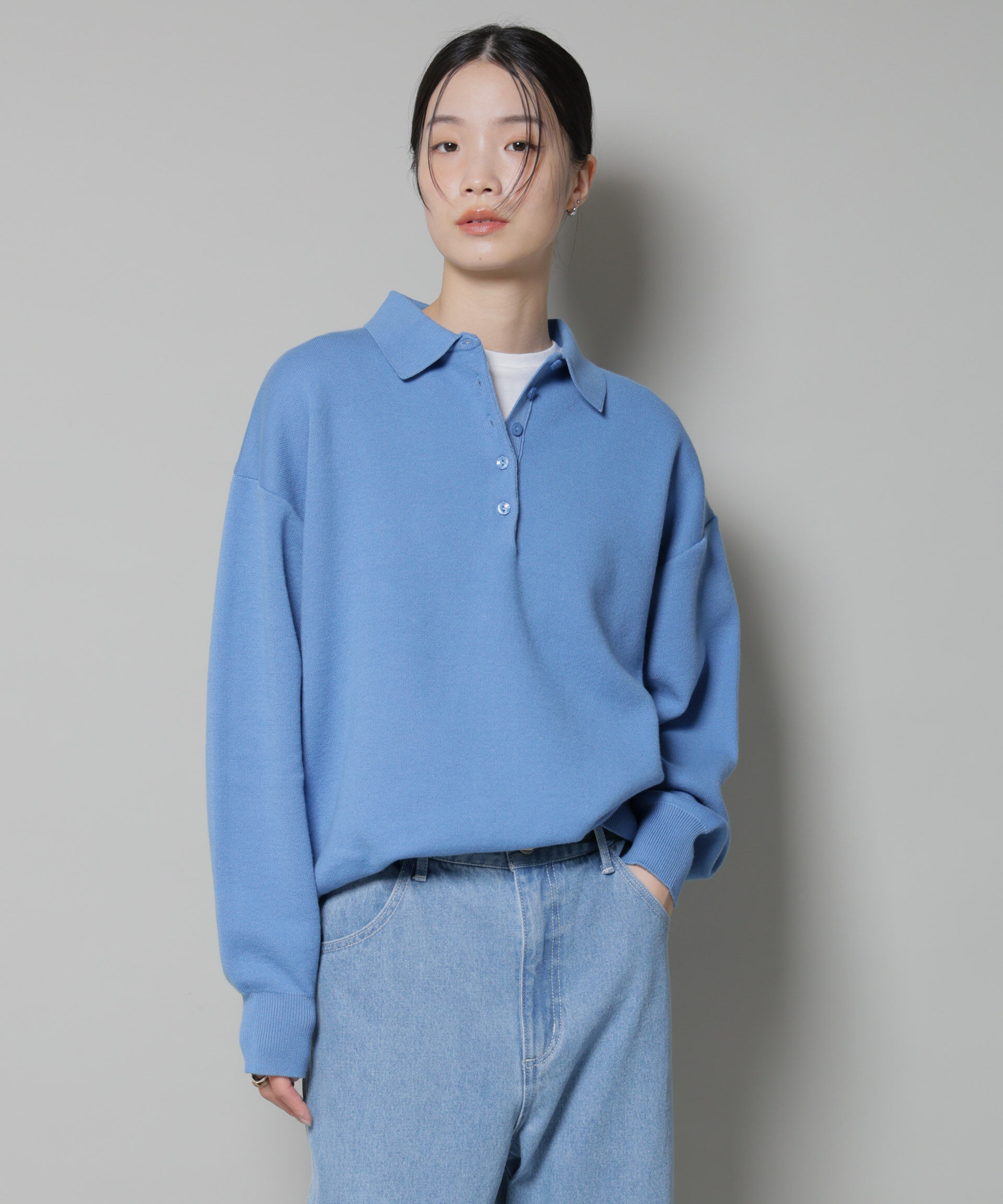 nano･universe「スウェットライク衿付きボタンニット」|ニット・セーター|