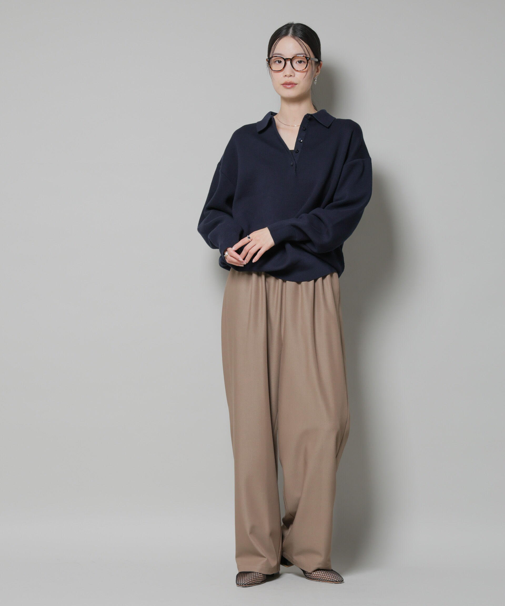 nano･universe「スウェットライク衿付きボタンニット」|ニット・セーター|