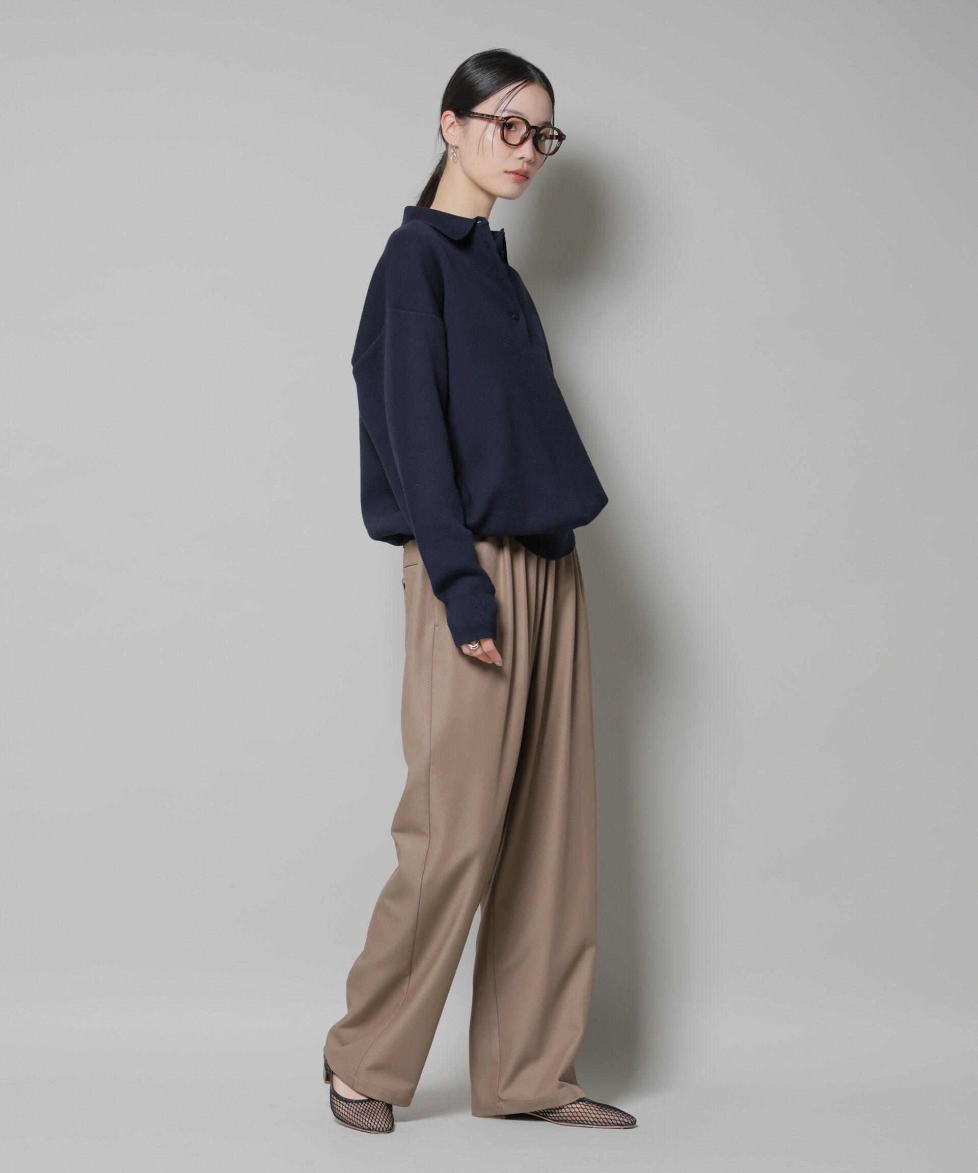 nano･universe「スウェットライク衿付きボタンニット」|ニット・セーター|