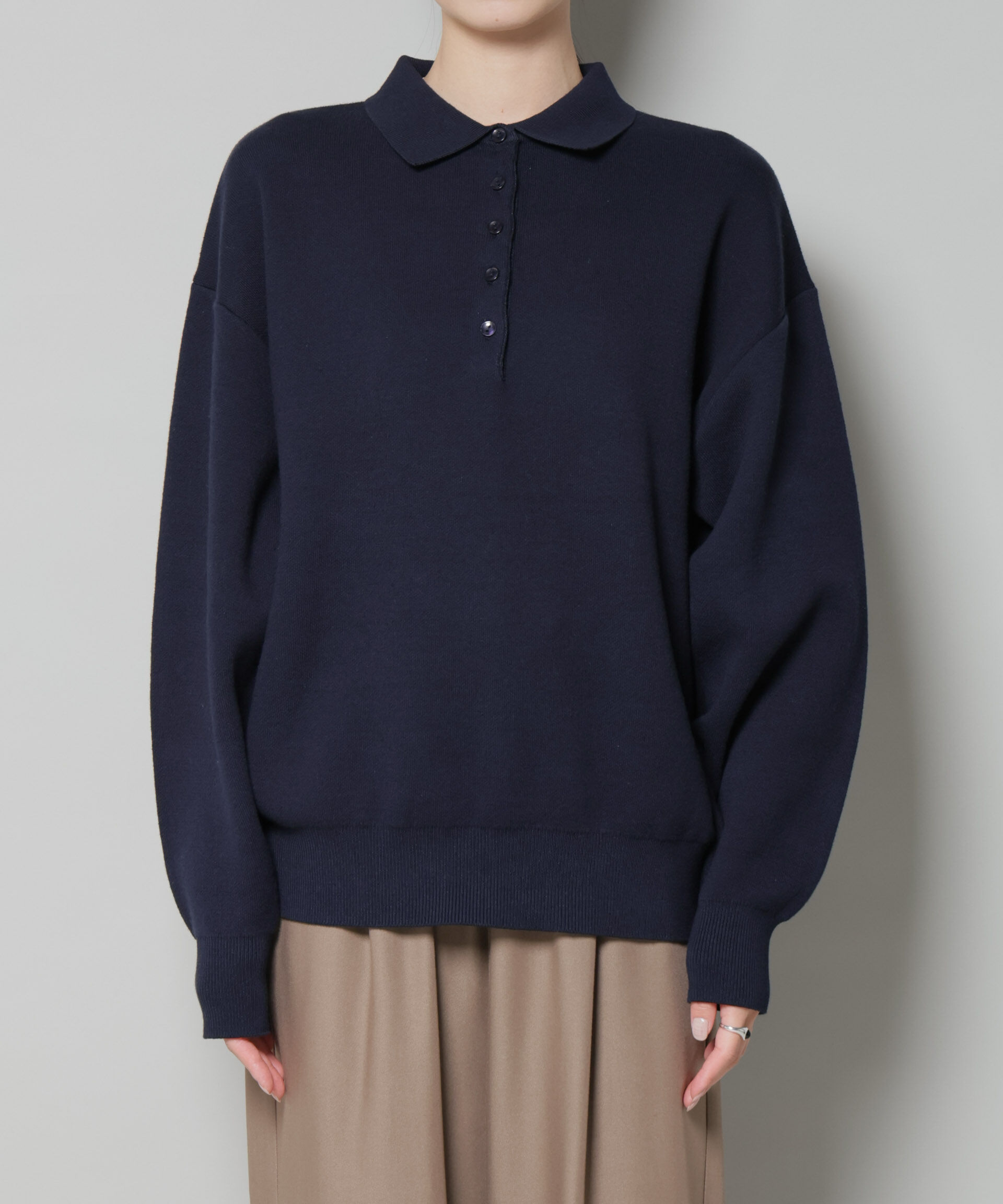 nano･universe「スウェットライク衿付きボタンニット」|ニット・セーター|