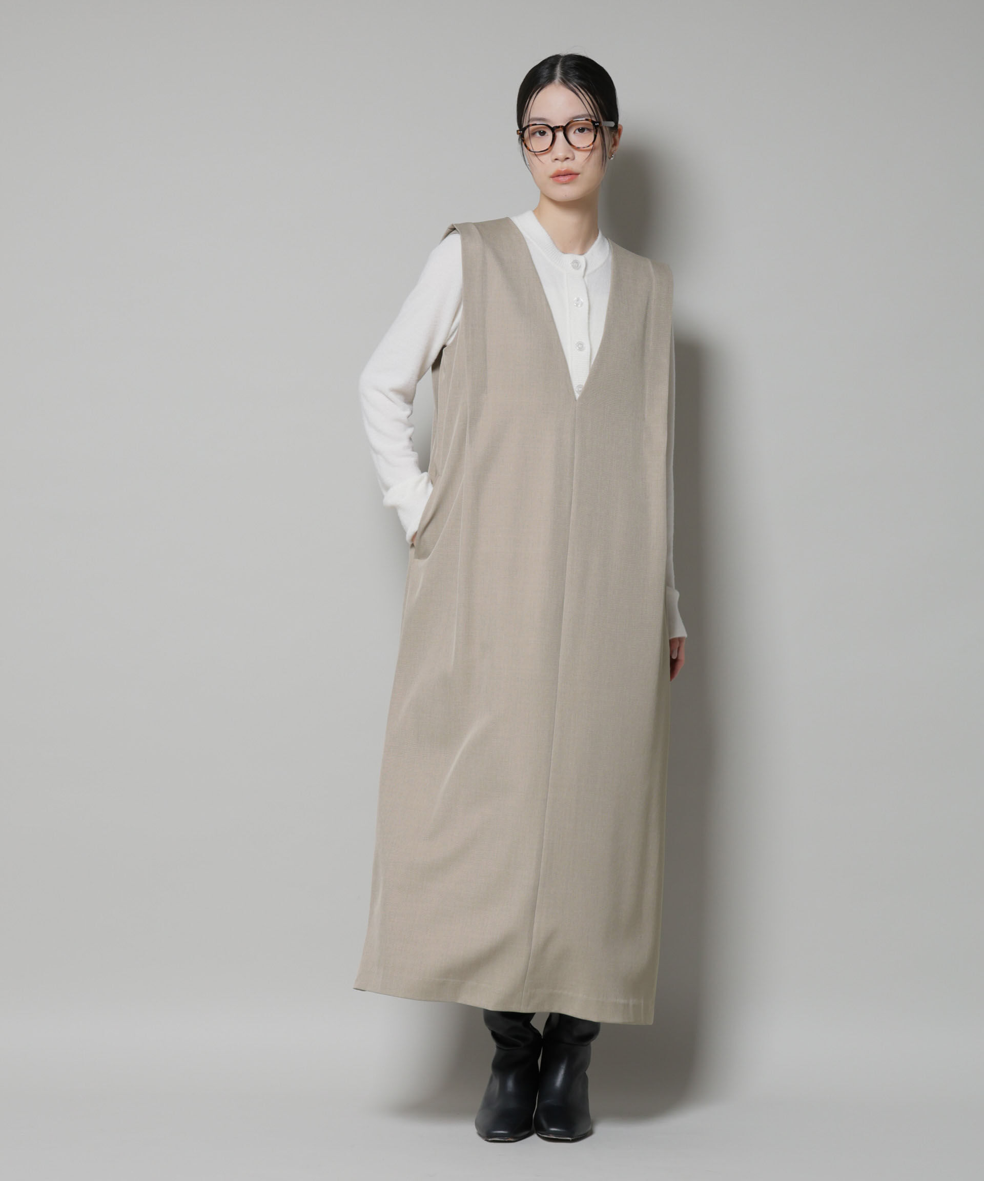 nano･universe「ショルダータックVネックワンピース」|ワンピース|