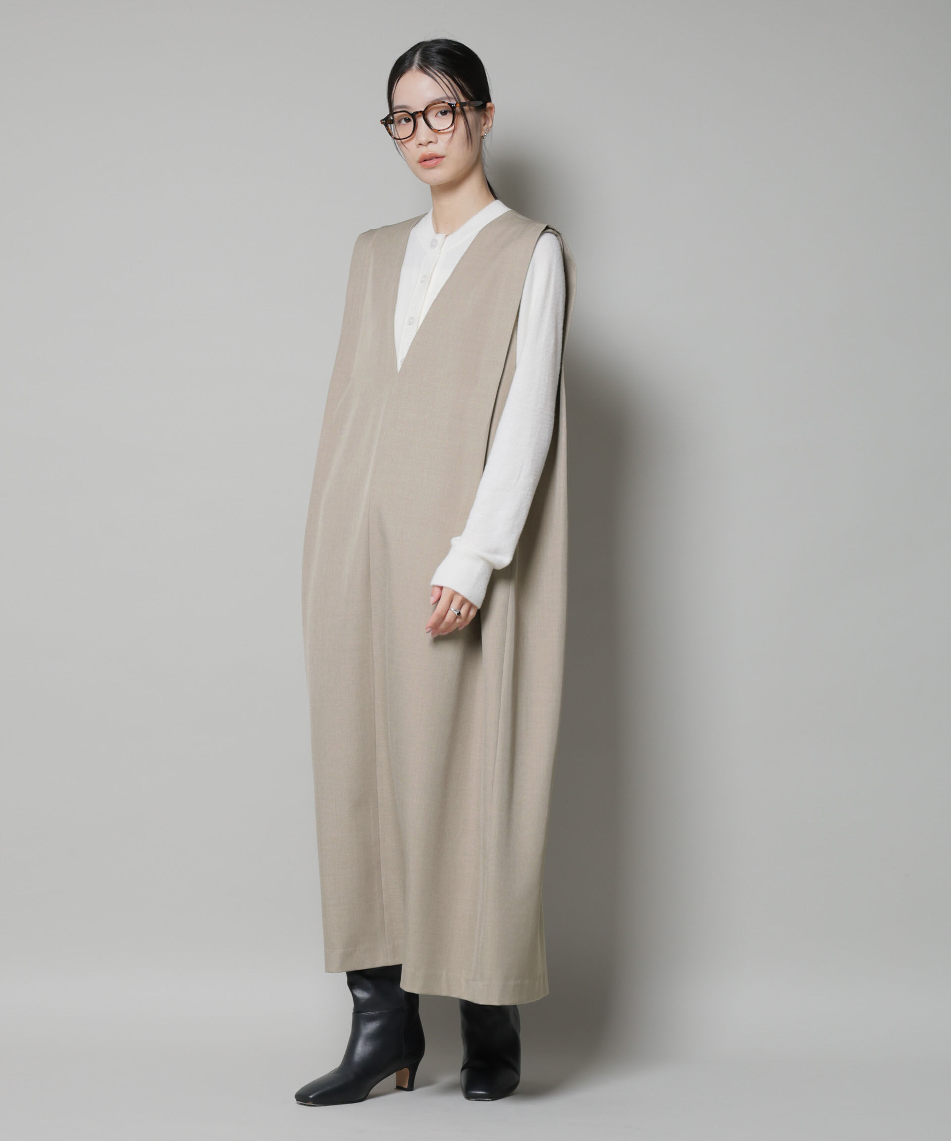 nano･universe「ショルダータックVネックワンピース」|ワンピース|