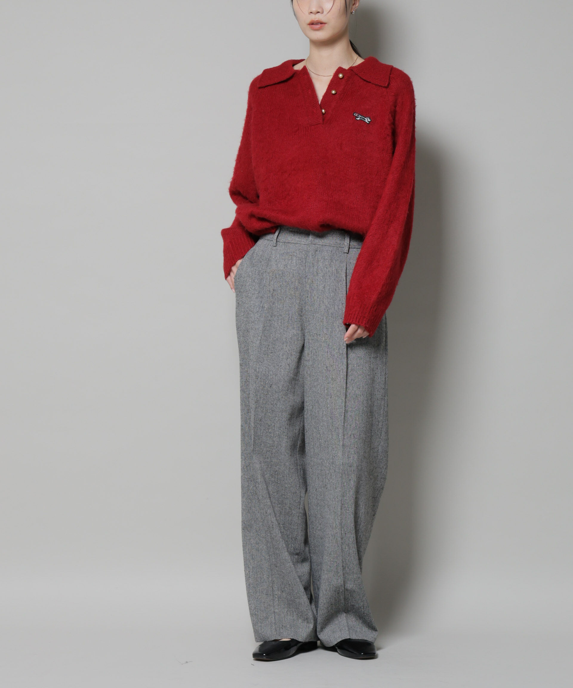 nano･universe「ツイードワンタックパンツ」|チノ|グレー