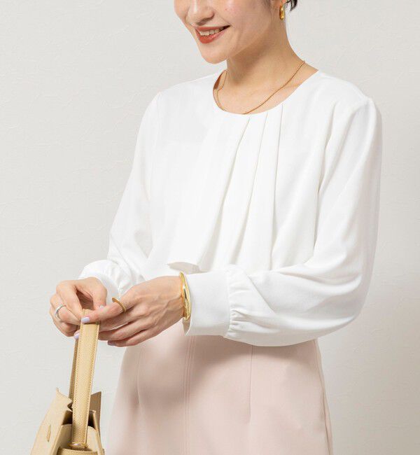 NOLLEY'S sophi「ウォッシャブルファンクショナルジョーゼットプリントタックフレアーブラウス」|シャツ・ブラウス|ホワイト