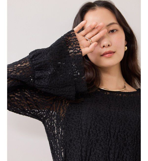 VIS「フレアスリーブレーストップス」|Tシャツ・カットソー|ブラック(01)