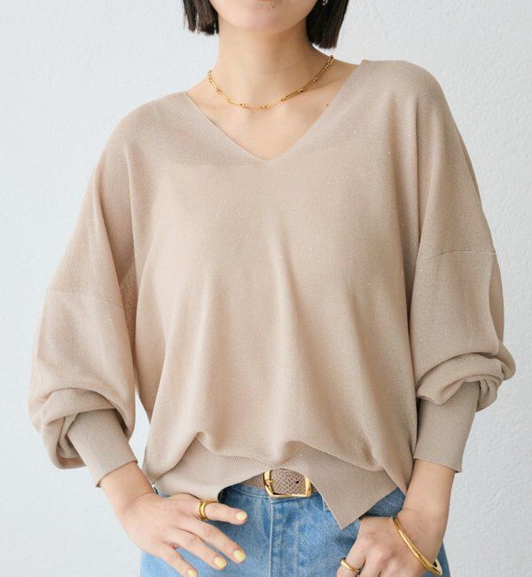  「【華やかな煌めき】ペーパースパングルニット」|ニット・セーター|ベージュ