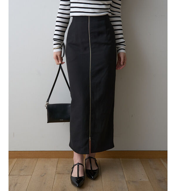 Rouge vif「【一部店舗限定】フロントZIPストレッチハイウエストスカート」|スカート|ブラック