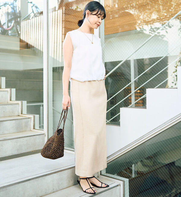 Rouge vif「【接触冷感/UVカット/防しわ】リネンライクストレッチピンタックタイトスカート」|スカート|