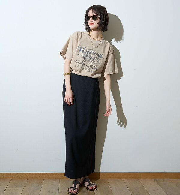 Rouge vif「【接触冷感/UVカット/防しわ】リネンライクストレッチピンタックタイトスカート」|スカート|