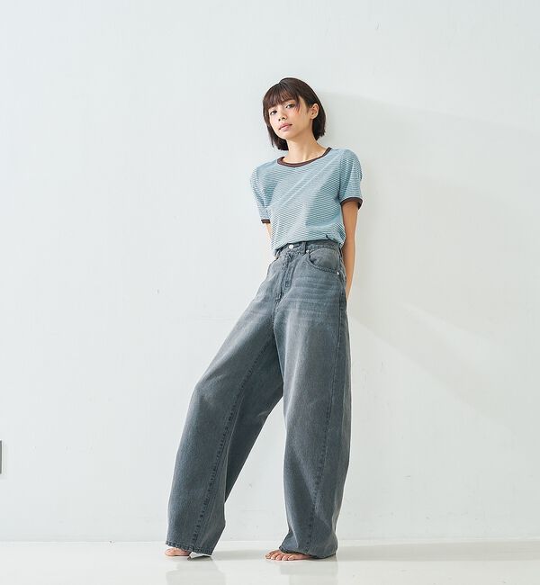 abahouse mavie「【オリジナル】ウォッシュドバレルジーンズ/大人カジュアル/カーブパンツ/春服【予」|デニム|