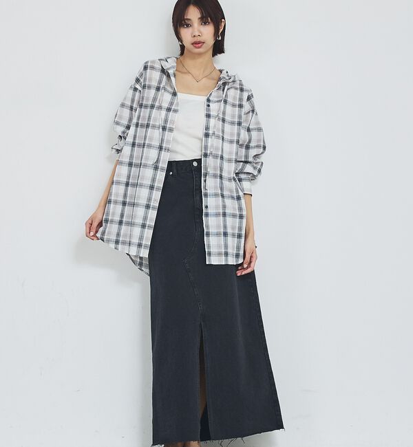 abahouse mavie「【シアー素材】チェックフードシャツ/春服/夏服/ゆったり/羽織り【予約】」|シャツ・ブラウス|