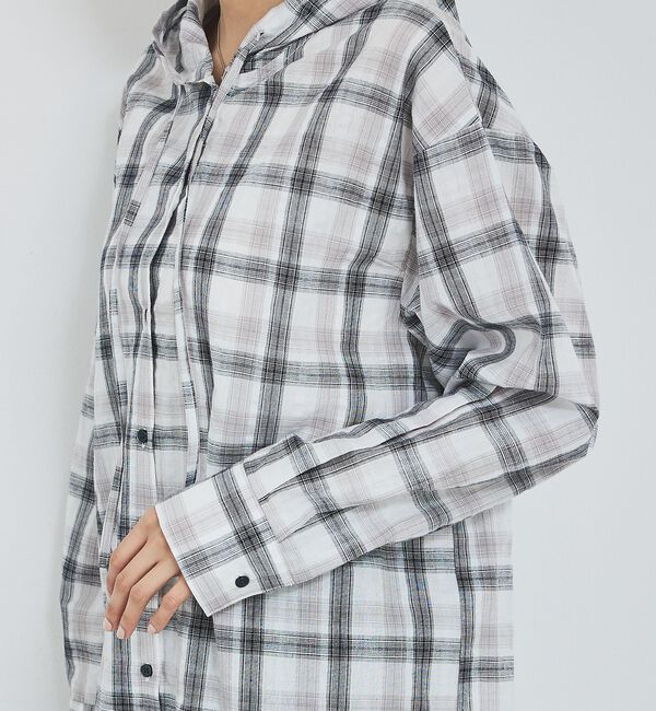 abahouse mavie「【シアー素材】チェックフードシャツ/春服/夏服/ゆったり/羽織り【予約】」|シャツ・ブラウス|