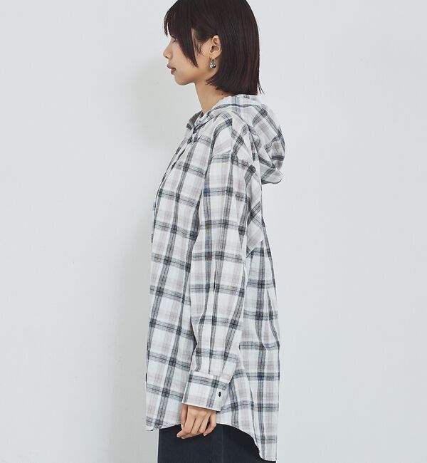 abahouse mavie「【シアー素材】チェックフードシャツ/春服/夏服/ゆったり/羽織り【予約】」|シャツ・ブラウス|